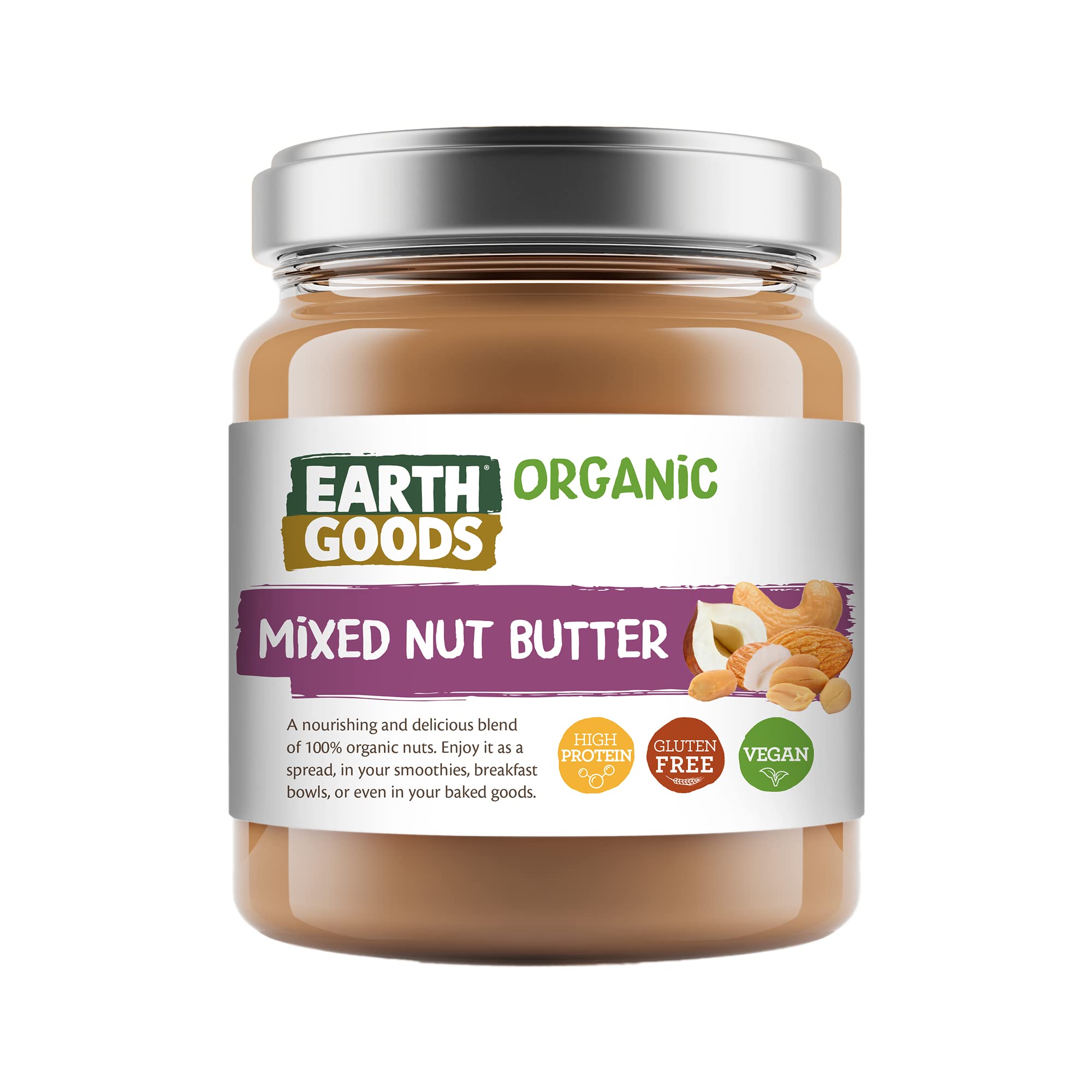 Earth Goods - Organic Mixed Nut Butter - Gluten-Free and Delicious Blend of 100% Organic Nuts - 200g