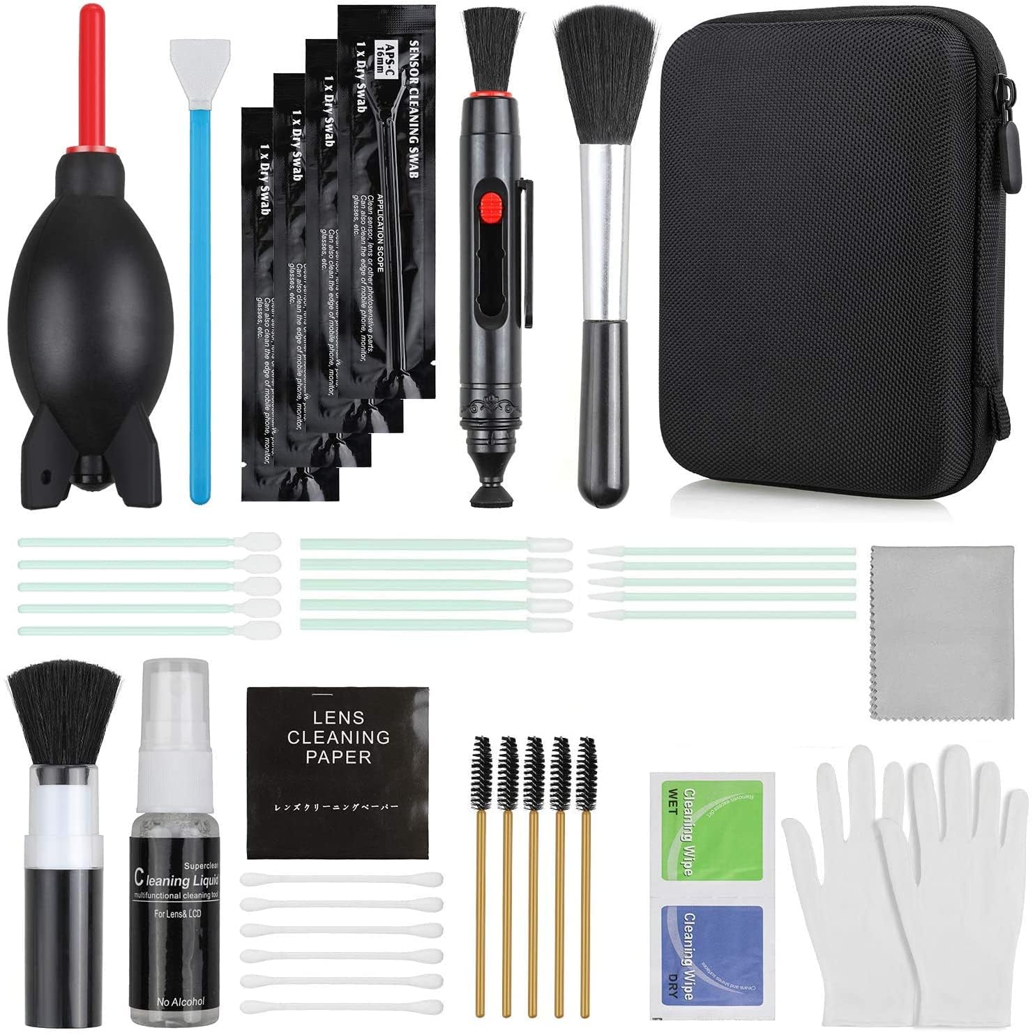 17-in-1 Camera Cleaning Kit for DSLR Cameras (Canon, Nikon,Sony), with Air Blower, Cleaning Pen, Detergent, Cleaning Cloth, Lens Brush, Carry Case