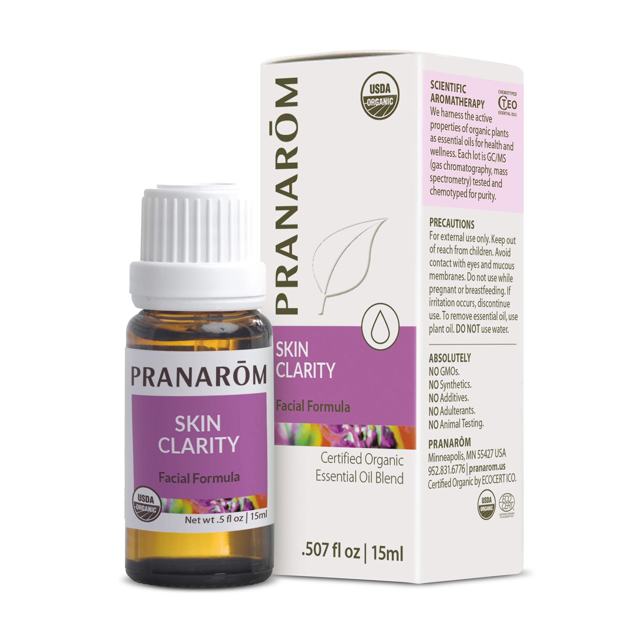 PranaromSkin Clarity 15ml Pure Essential Oil Blend - Lavender, Tea Tree, Thyme, Rosemary, Niaouli, German Chamomile