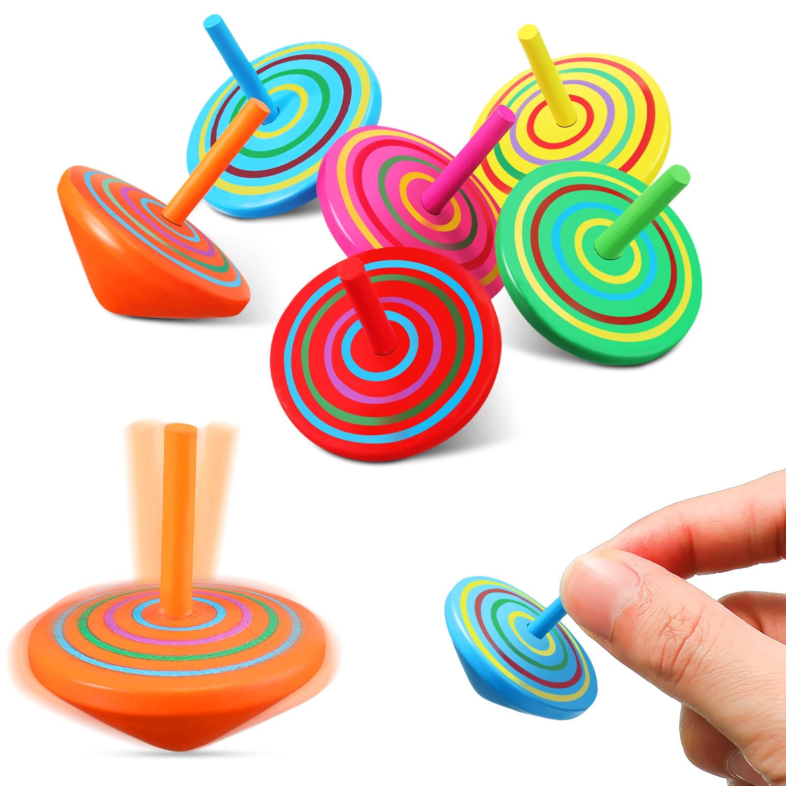 MAKINGTEC Colorful Wooden Spinning Tops, Mini Handmade Flip Wood Gyroscopes Tops, Assorted Color Painted Novelty Tops for Toddlers, Party, Family Games, Kids -20pcs Random Color