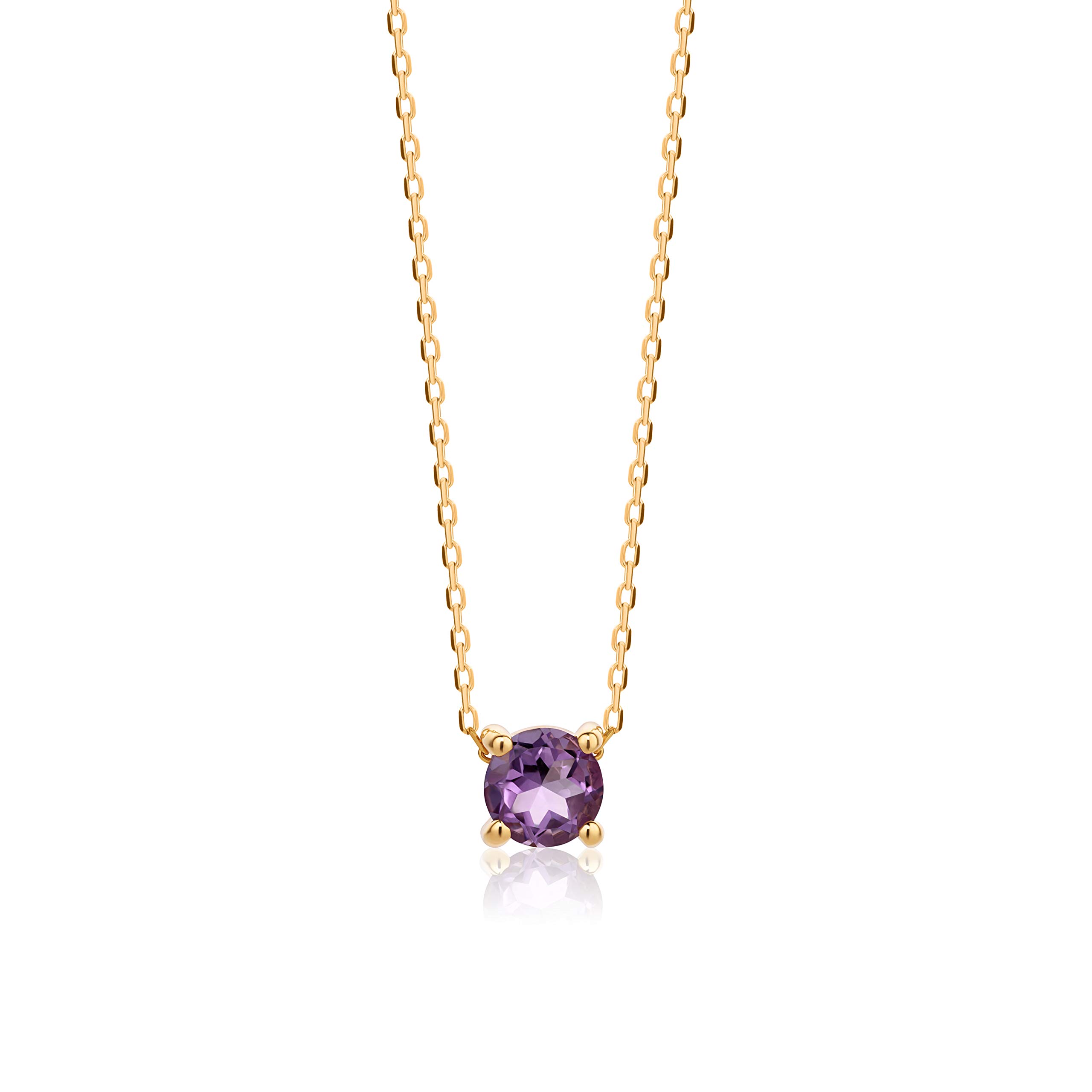 Women Jewelry 14K (585) Necklaces Yellow Gold Round Amethyst Pendant on 17.7" 14K Yellow Gold Anchor Chain