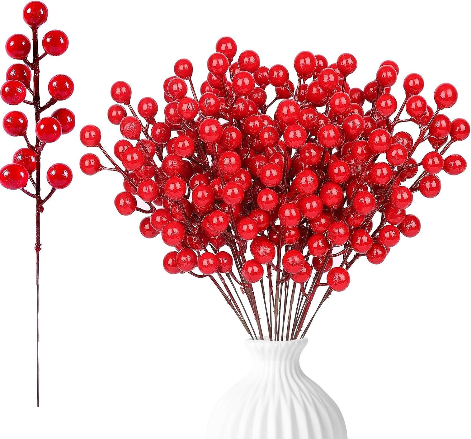 KROGER 5 PCS Artificial Red Berry Stems,6 inch Christmas Holly Berry Branches, Burgundy Berry Picks for Christmas Tree Decorations Holiday Home Wedding Ornaments and Crafts