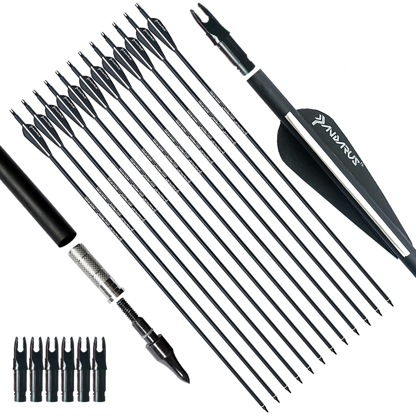 Archery 30/32/28 Inch Carbon Practice Hunting Arrows with Removable for Youth Compound & Recurve Bow Target (Pack of 12)