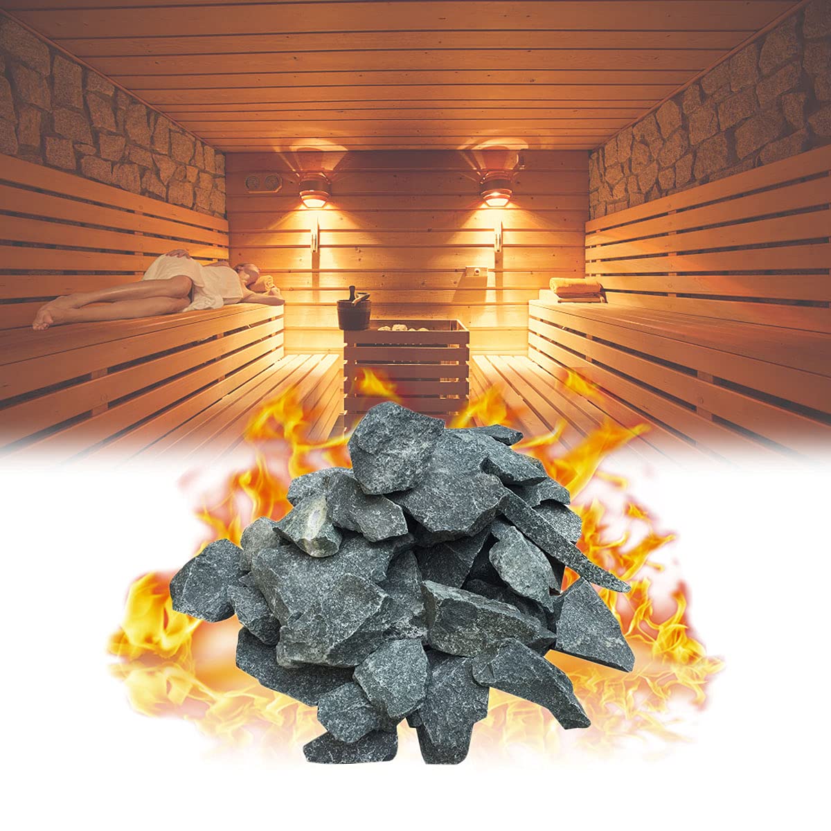 YCRD Sauna Steam Stone, Volcanic Rock Sauna Stone, Hard and Durable, Not Easy to Break, Heat Up Quickly for All Kinds of Home Sauna Heaters, 16kg/35lb