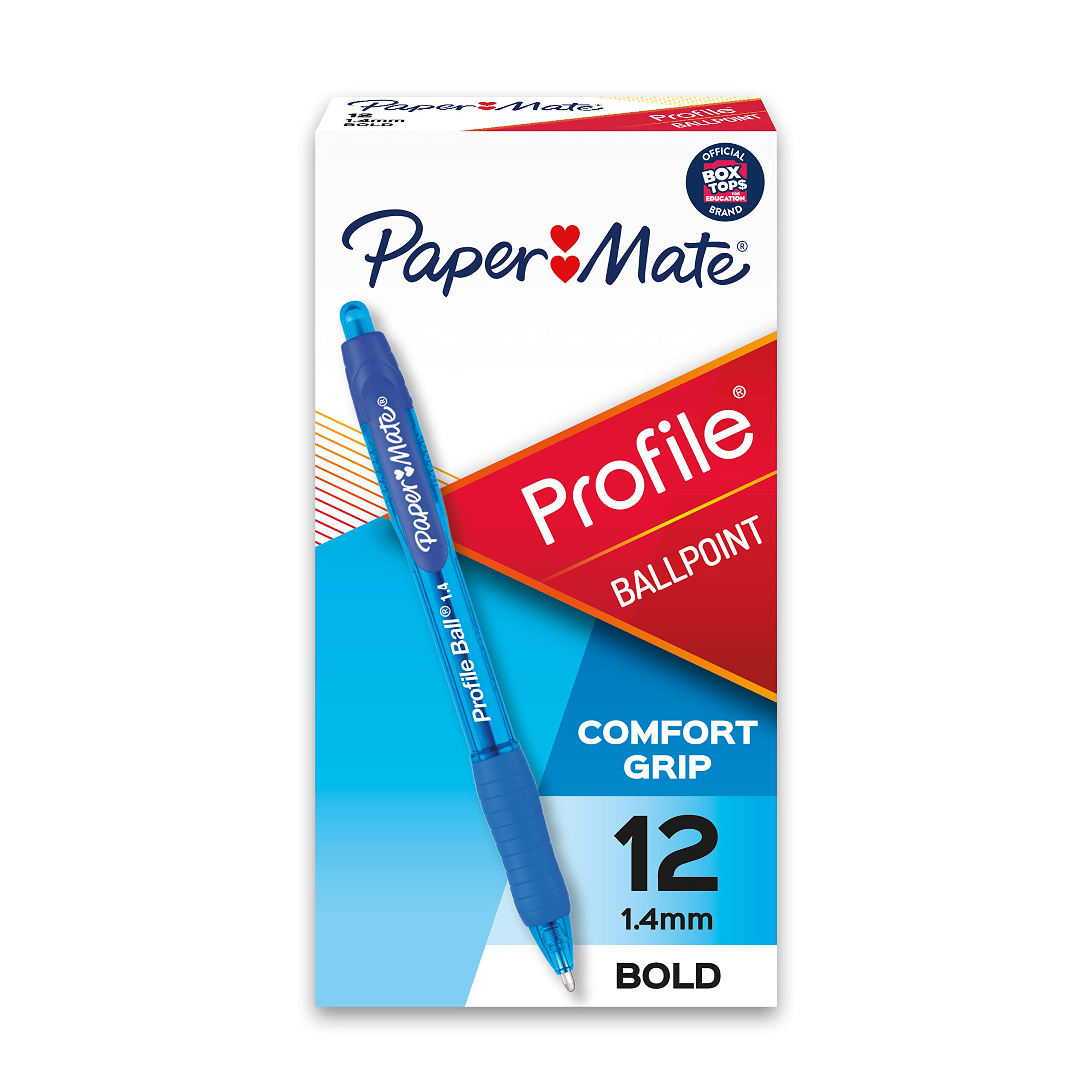 Paper MateProfile Retractable Ballpoint Pens, Bold Point (1.4mm), Blue, 12 Count