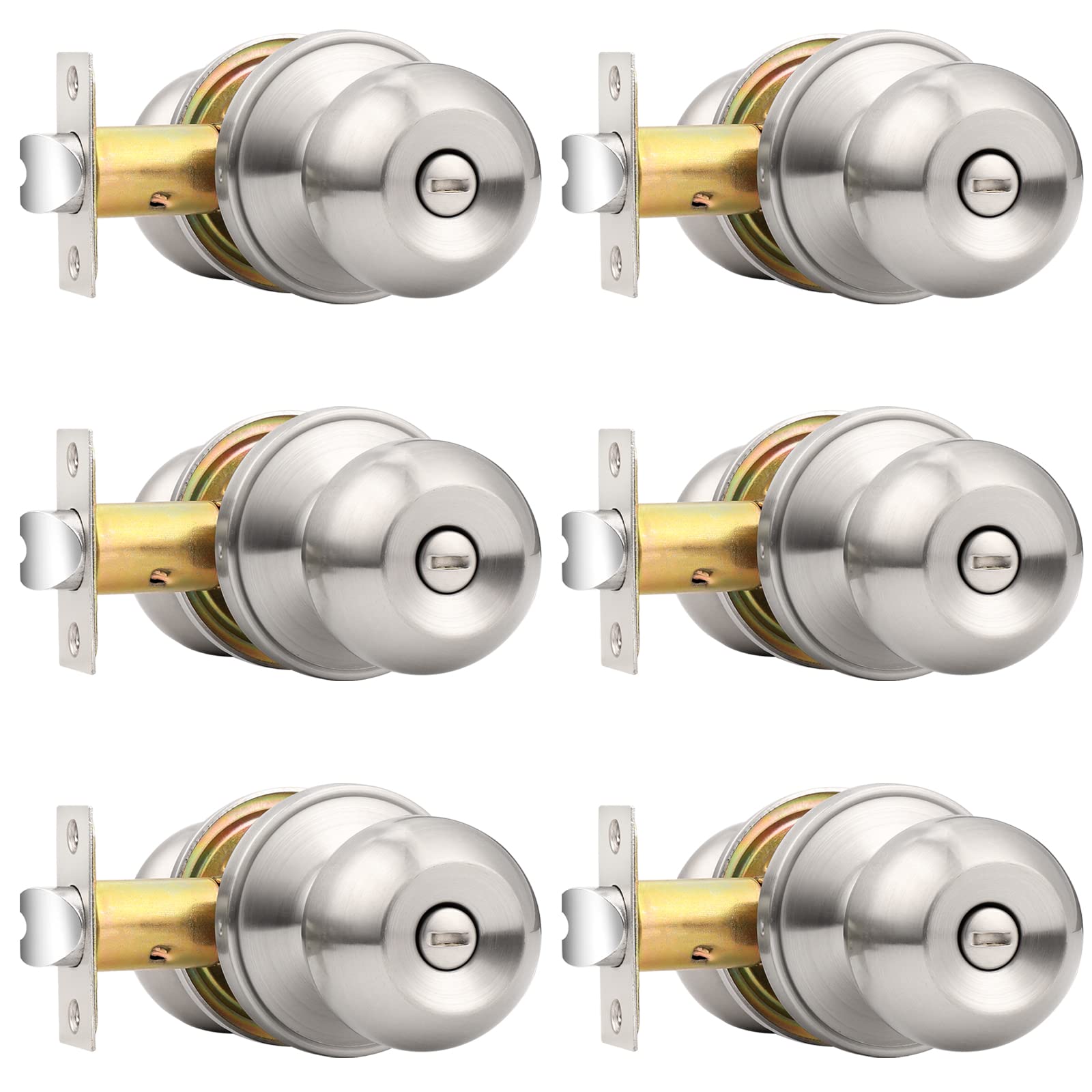 Probrico Privacy Interior Door Knobs Bed and Bath Handle Levers Keyless Brushed Nickel Lockset 6 Pack