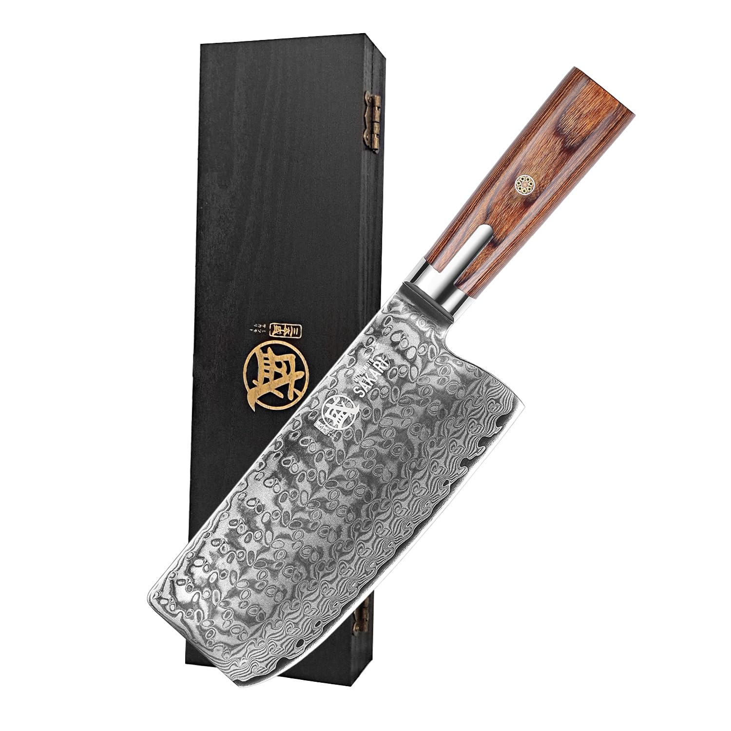 MITSUMOTO SAKARI7 inch Japanese Cleaver Knife, Damascus S301 Powder Steel Meat Cleaver, Traditional Hand-Forged Chef Knife, Kitchen Knife for Cutting or Slicing