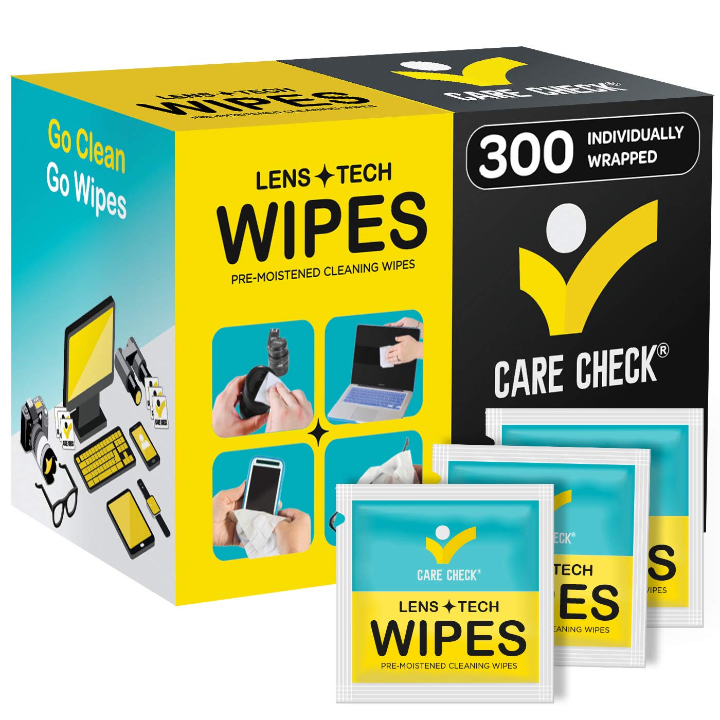 Lens Wipes, 300 Pre-Moistened Cleaning Wipes for Cameras, Laptops, Cell Phones, Eyeglasses, Other Screens and More