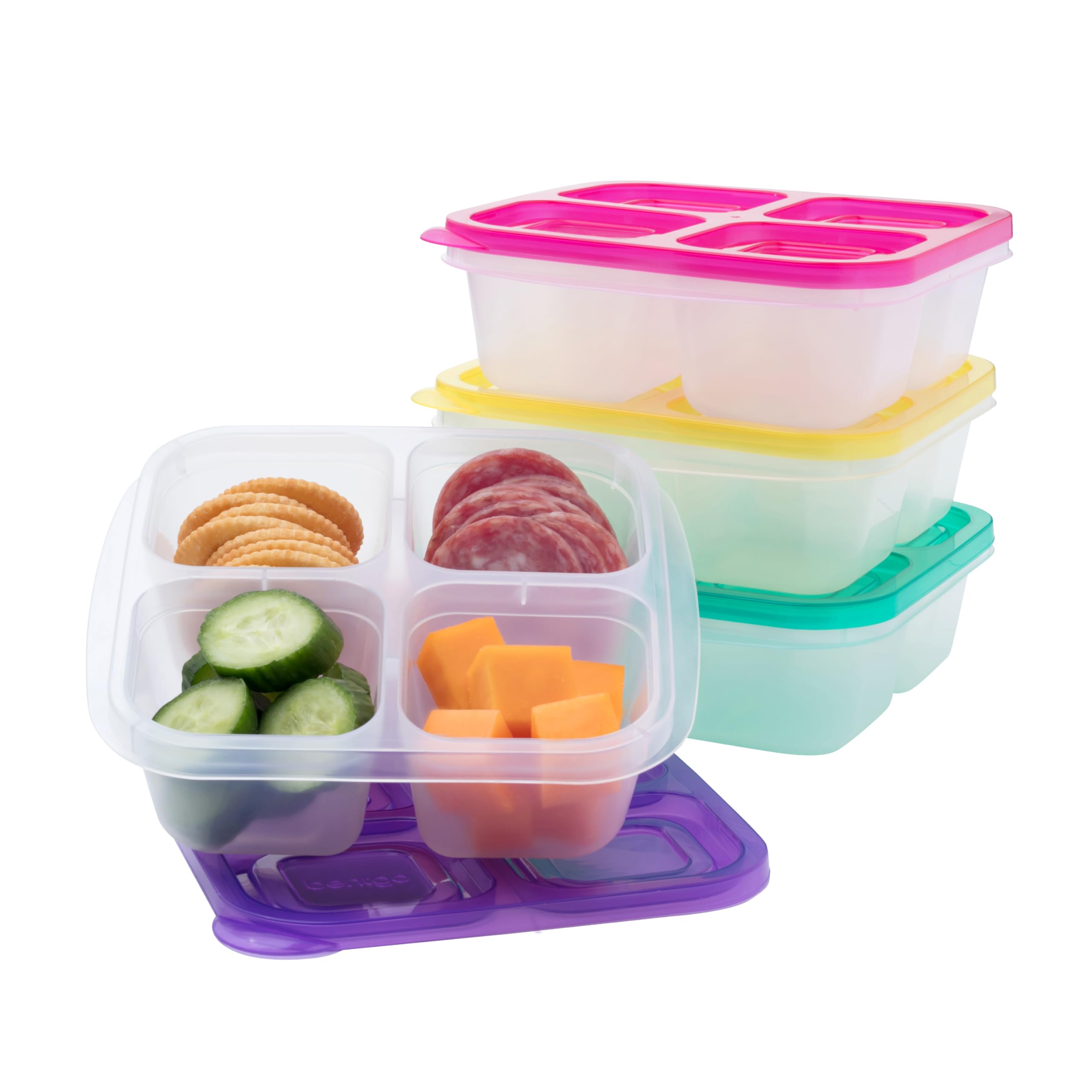 BentgoEasyboxes 4-Compartment Snack Containers - 8-Piece Set with 4 Trays & 4 Custom-Fit Lids to Seal in Freshness - Reusable Food Storage & Meal Prep Bento BPA-Free Containers (Brights)