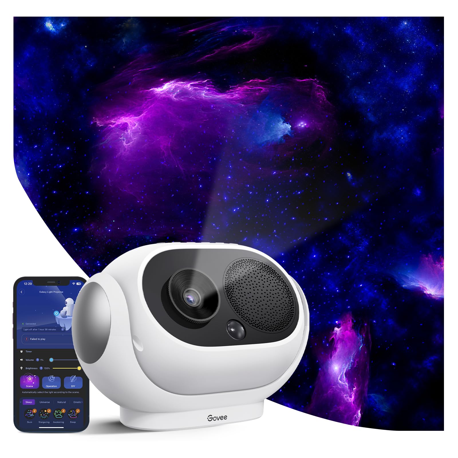 GoveeStar Projector, Star Light with 8 Replaceable Discs, 38 Scene Modes, Bluetooth Speaker and 21 White Noises, Relaxing Light for Bedroom, Ceiling