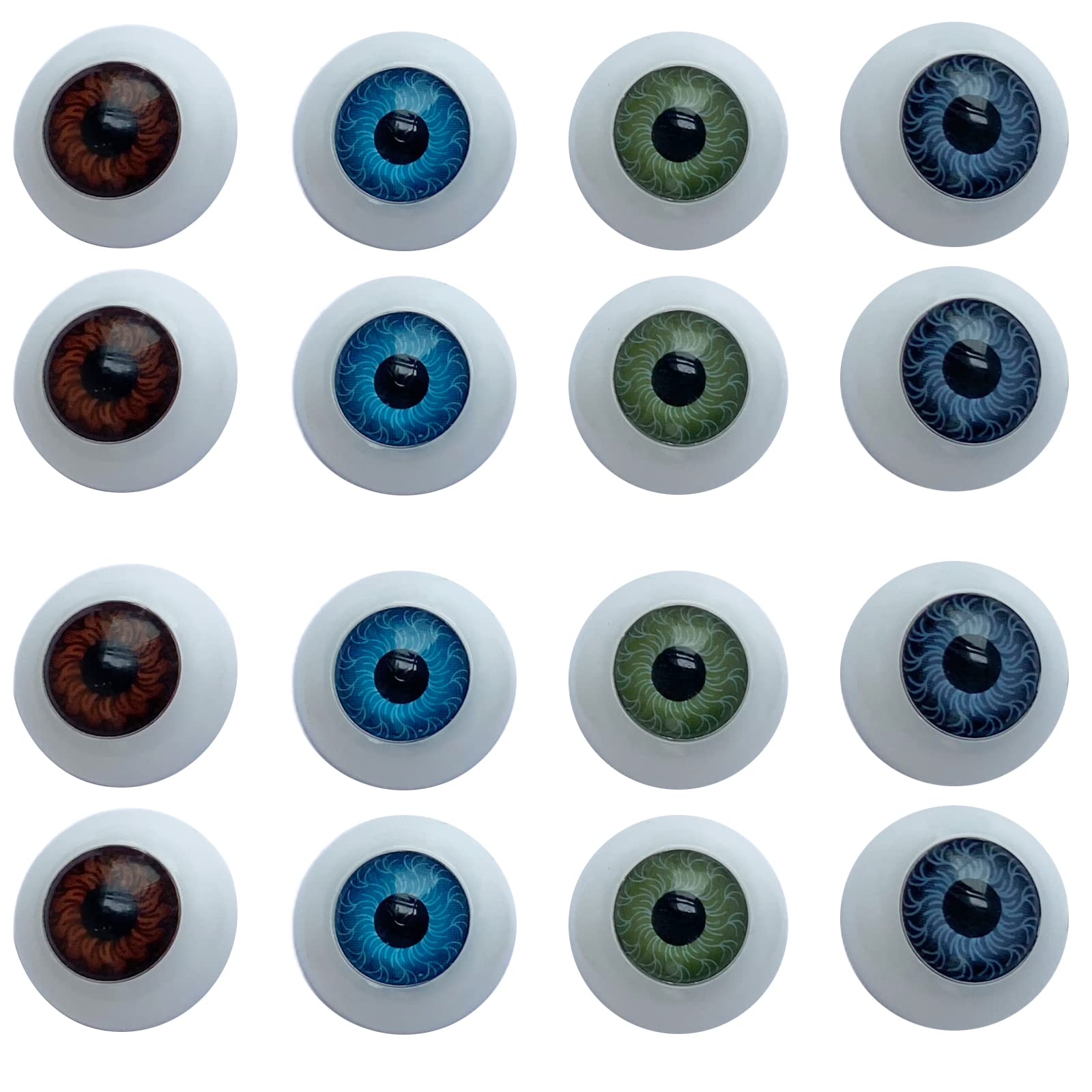 8 Pairs of 4 Colors 22mm Half Round Realistic Acrylic Eyes for Halloween Props, Masks, Dolls or Bears Craft Plastic Eyeballs (20mm)