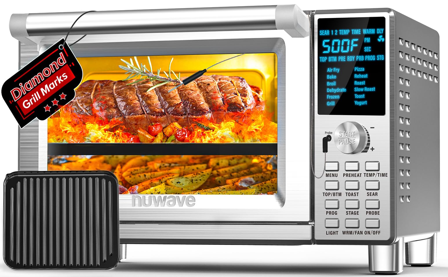 NUWAVE Bravo XL Air Fryer Convection Toaster Oven Countertop, 112-in-1 Smart Grill Combo with Original Flavors & Marks, Adjustable Heating Zones for Pizza, Roast, Bake, 50-500°F, Stainless Steel, 30QT