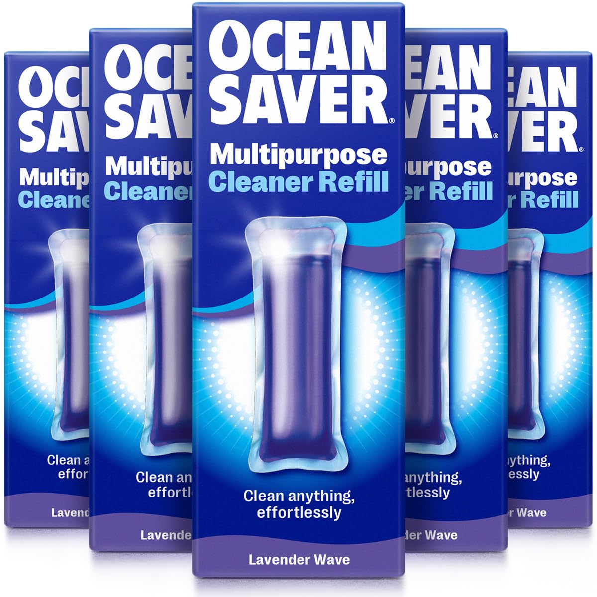 OceanSaver Multi-Purpose All Surface Cleaner, Lavender Eco Drop Refill, Eco Friendly All Purpose Cleaning Product for Cleaning Multiple Surfaces, Lavender Scented, Just Add Water – 5 Pack