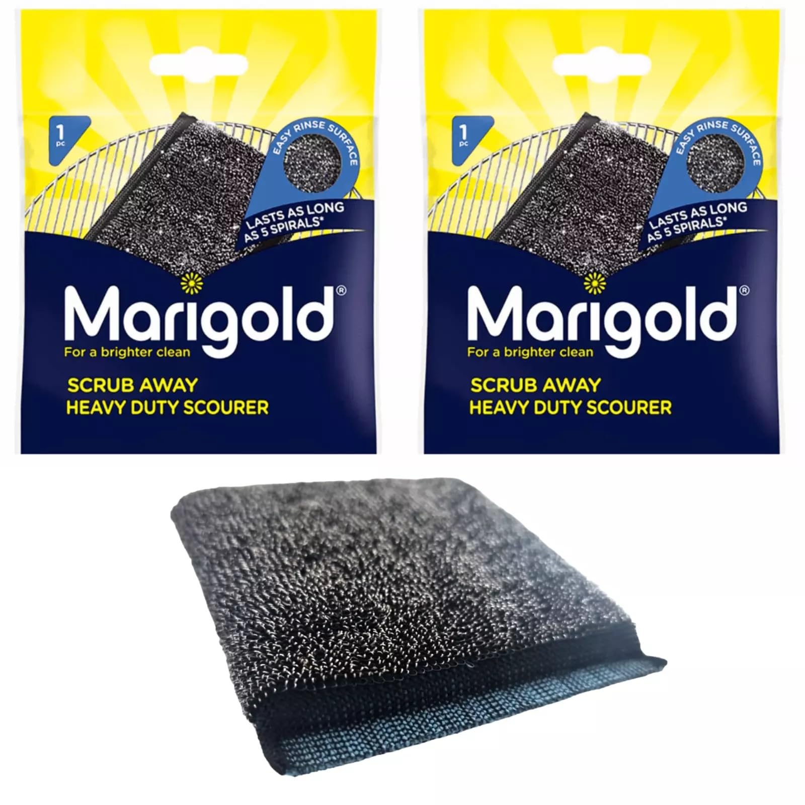 Pack of 2 Durable Marigold For A Brighter Clean Scrub Away Heavy Duty Scourer Sponge-filled Stainless Steel Scourer Kitchen Utensils Washing Sponge Pad Easy Clean