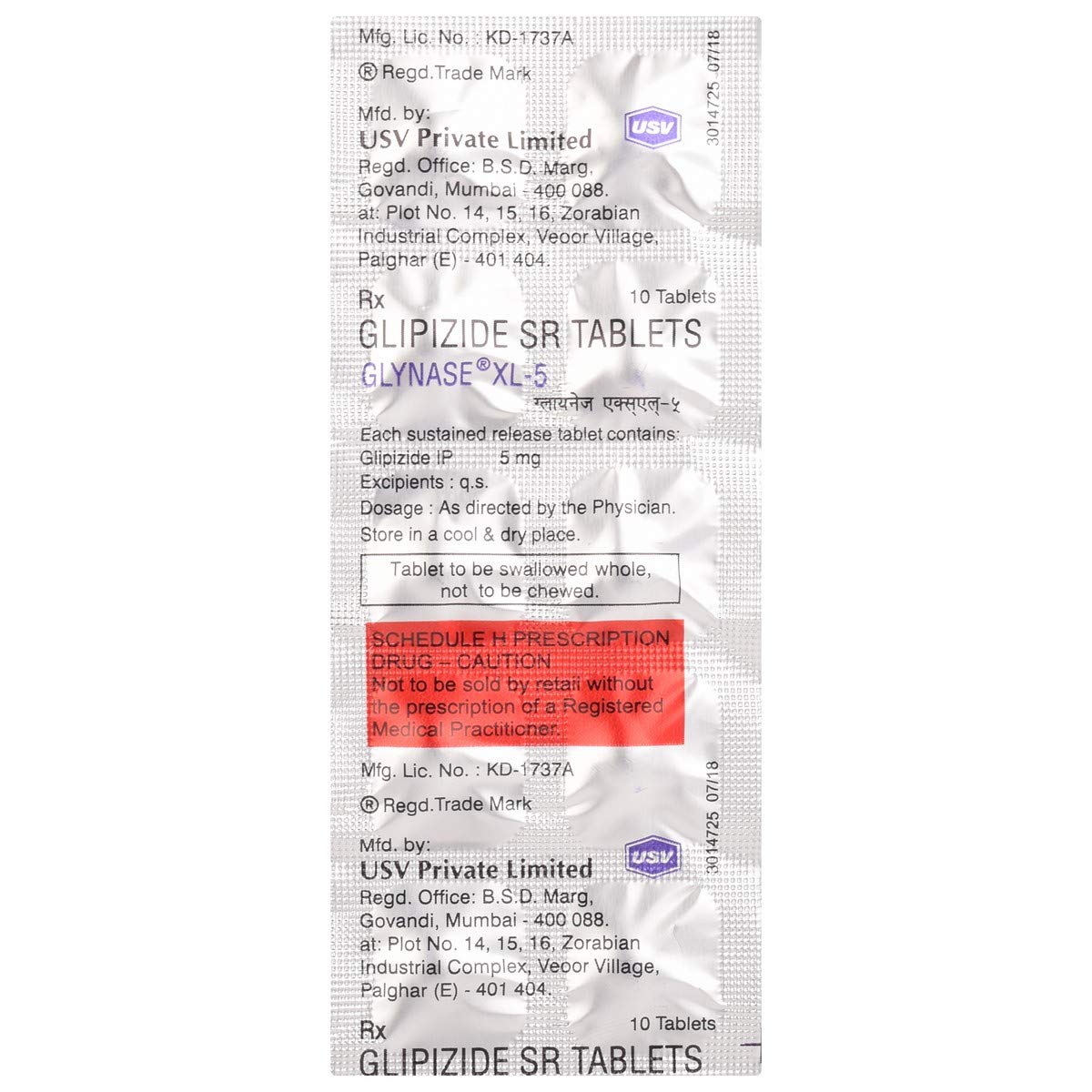 Glynase XL-5 - Strip of 10 Tablets