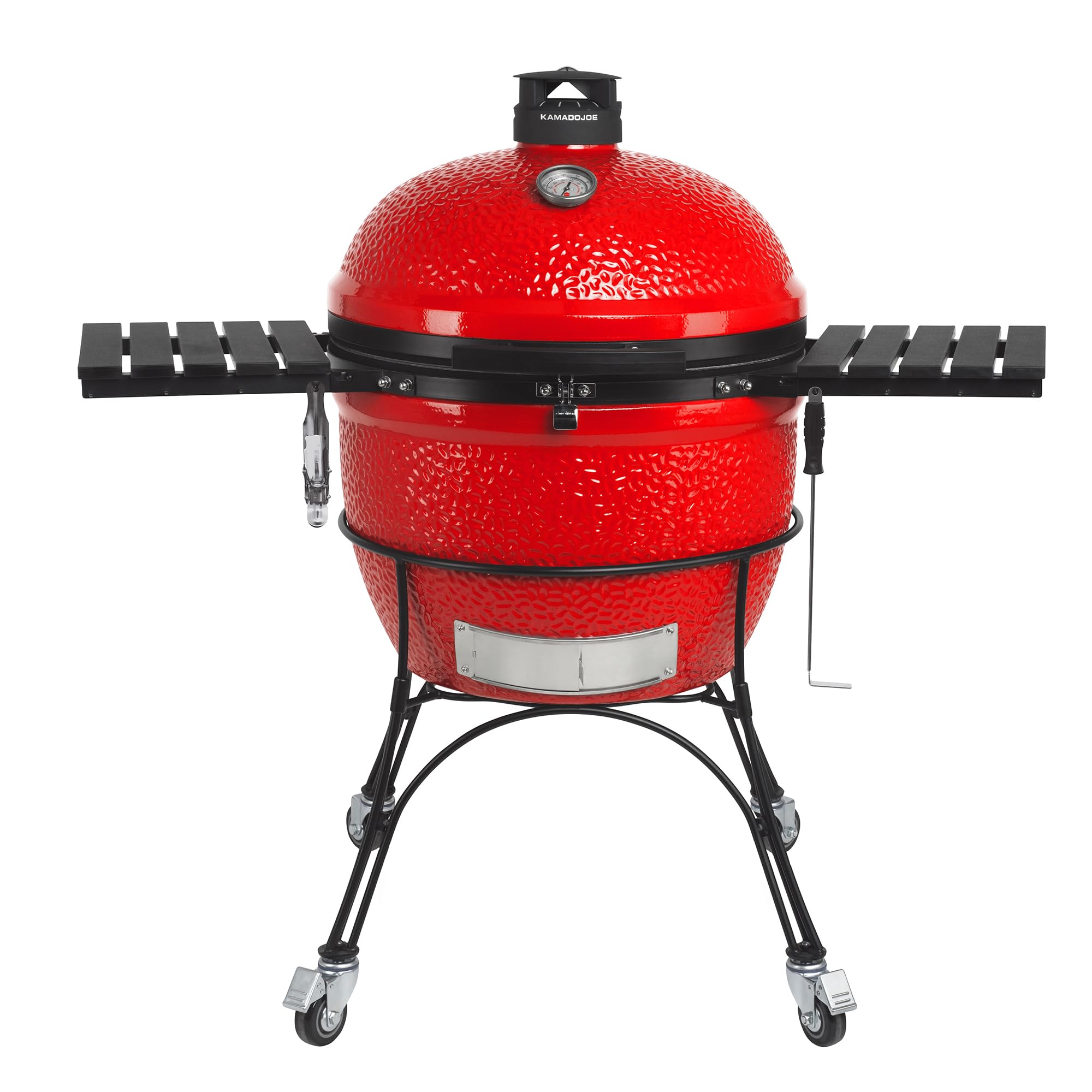 Kamado JoeBig Joe Series II 24-inch Ceramic Charcoal Grill and Smoker with Cart, Side Shelves, Stainless Steel Grates and 450 Cooking Square Inches in Red, Model BJ24RHC