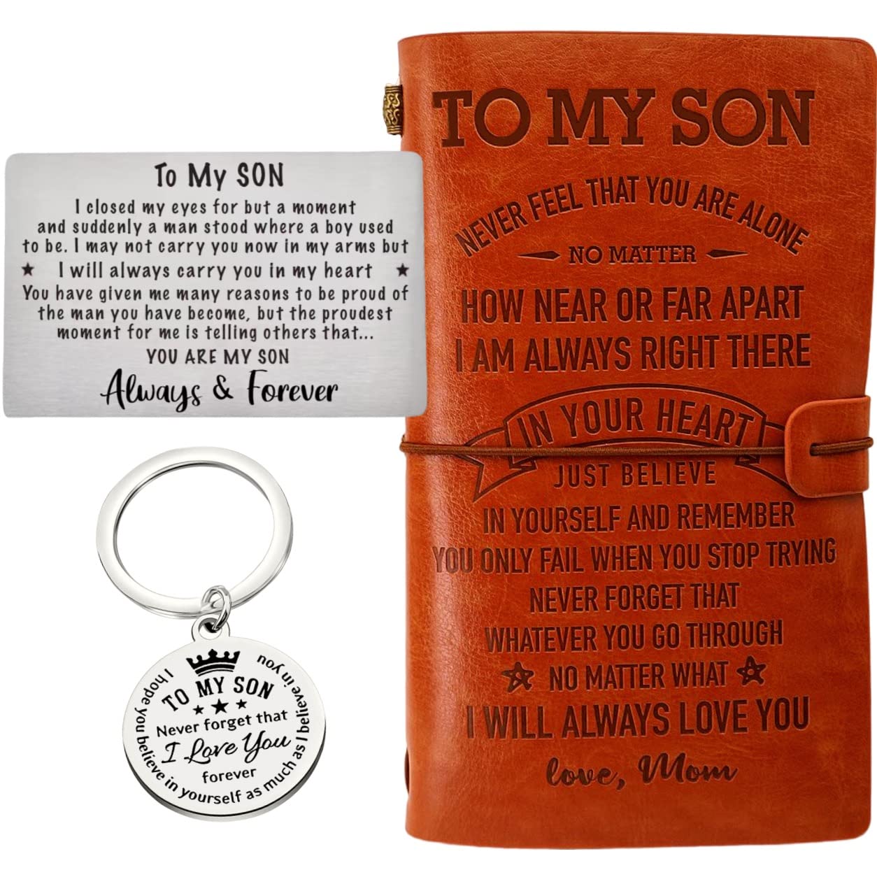 Son Journal from Mom, Son Wallet Card and Keychain, Gift for Son from Mom, To My Son Leather Journal for Writing 140 Pages Refillable Notebook, I Love You Son Gifts, Son Birthday Graduation Gifts