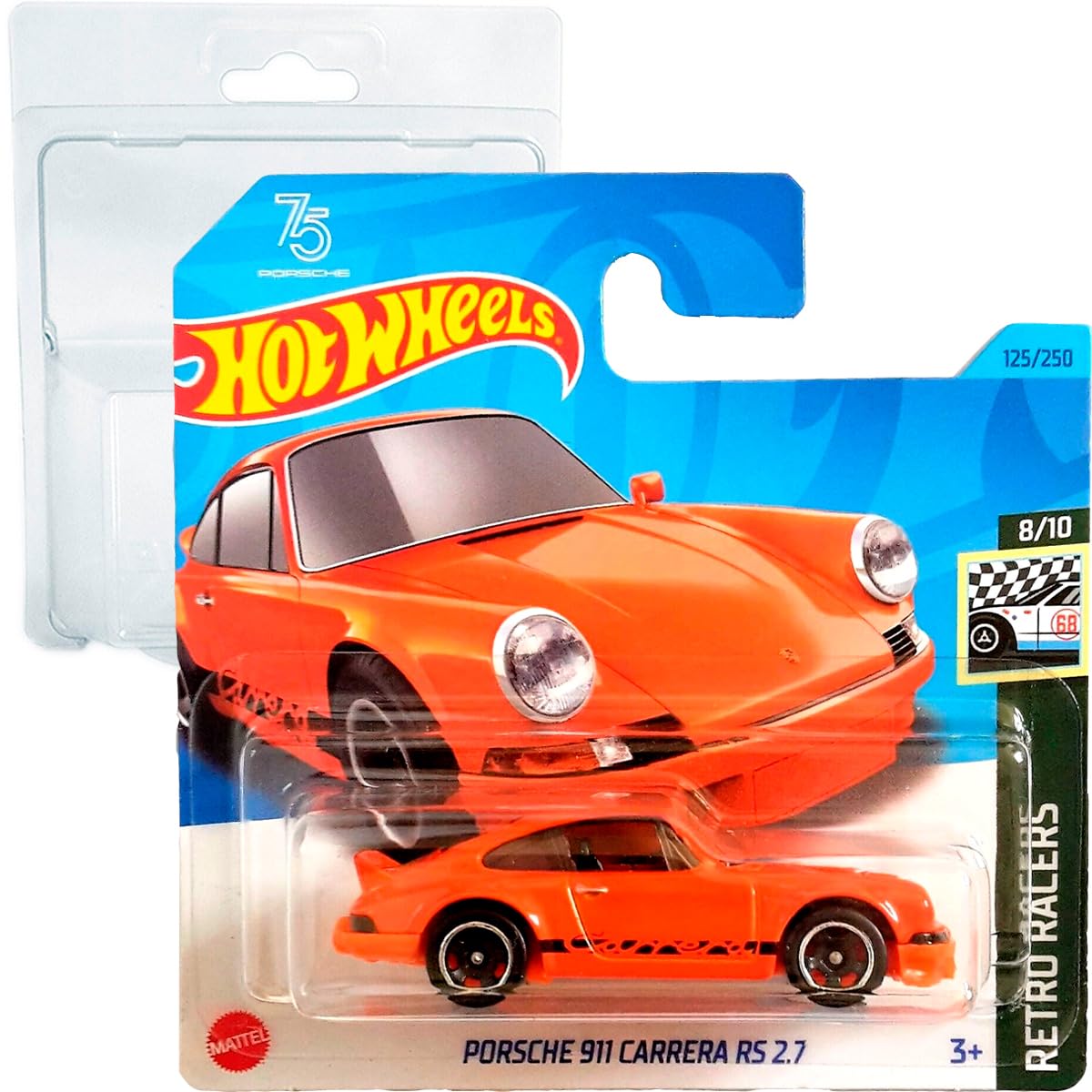 Hot Wheels Porsche 911 Carrera Orange RS 2.7 Retro Racers 8/10 (125/250) HKJ82 Short Card Mattel 2023 + Blister & Card Protector Pack