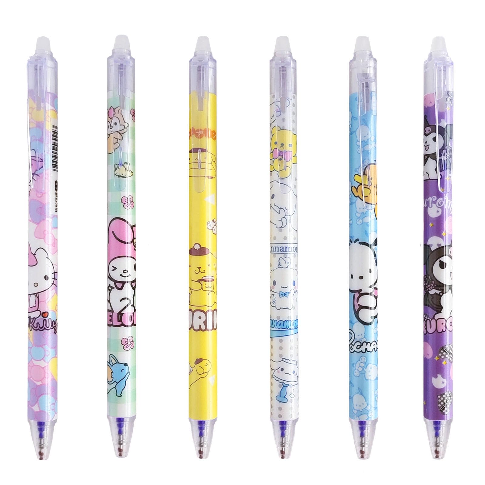 Cartoon Kitty Erasable Pens School Supplies 6 Pcs Retractable Gel Pen Set Cute Kawaii Rub Out Pens Anime Stationery Accessories Gifts (Blue 0.5mm)