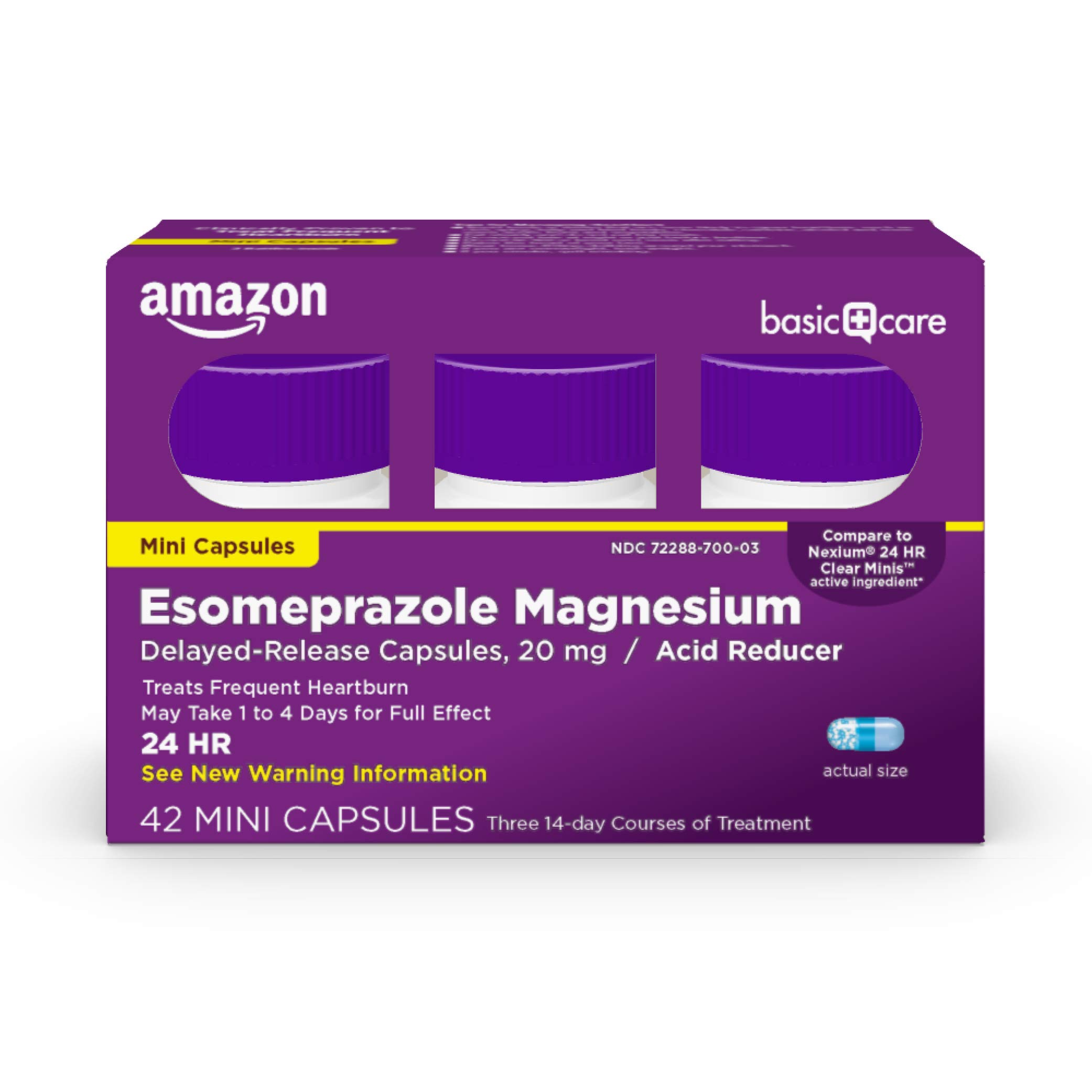 Amazon Basic Care Esomeprazole Magnesium Delayed-Release Mini Capsules, 20 mg, Acid Reducer, 24 Hour Heartburn Medicine, 42 Count