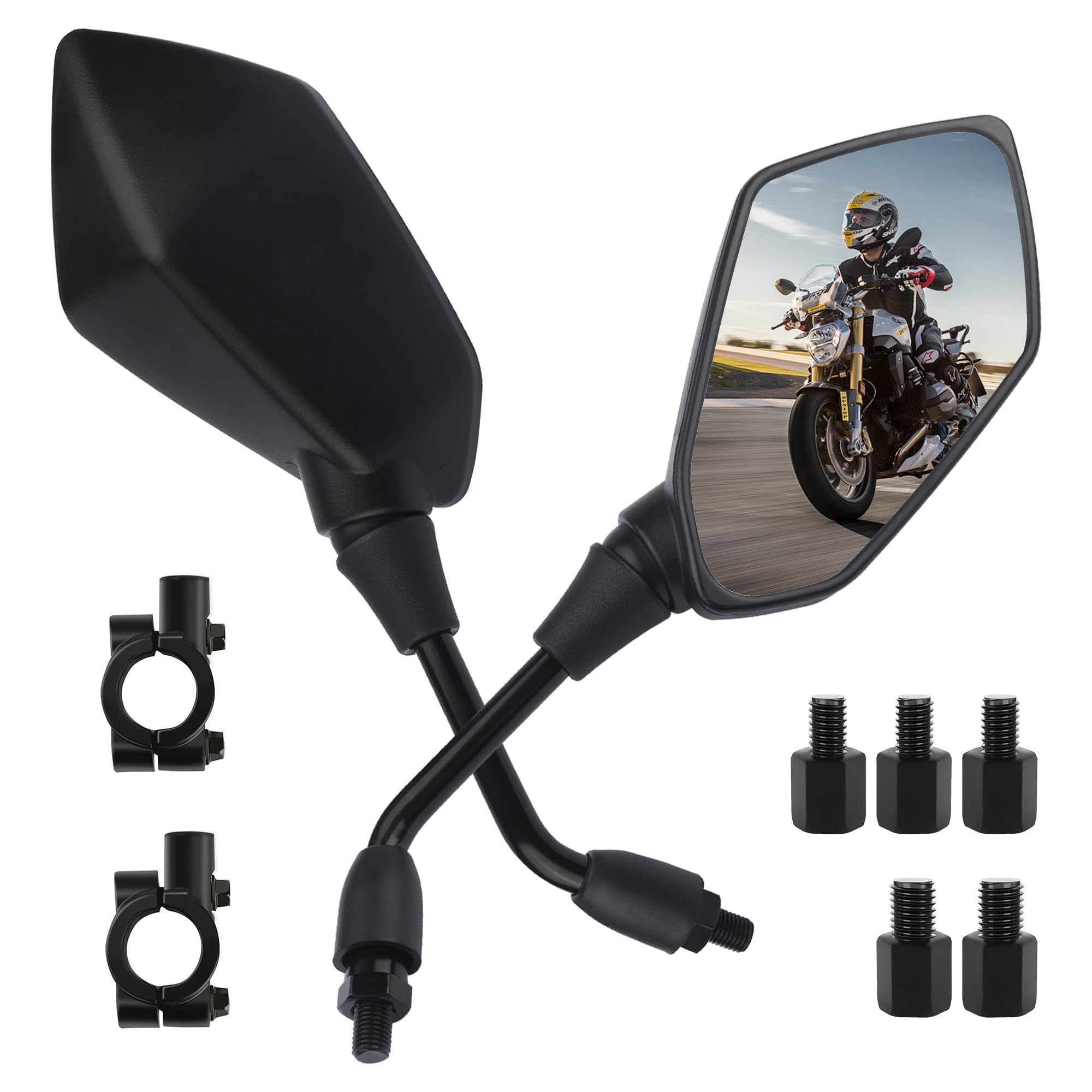 2PCS Motorcycle Mirrors,360° Adjustable Motorcycle Side Mirrors with 8mm & 10mm Bolt,HD Motorcycle Mirrors for Handlebars Wide Angle Rear View Mirror Fits Scooter,Dirt Bike,ATV (Black)