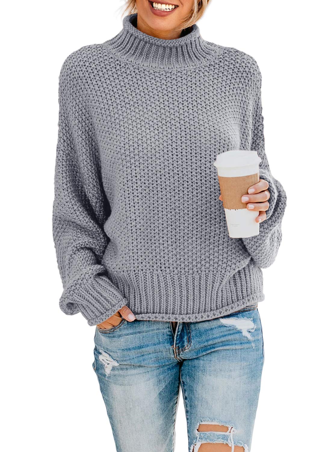 Women Chunky Turtleneck Sweater Jumper Long Sleeve Casual Knit Pullover Top