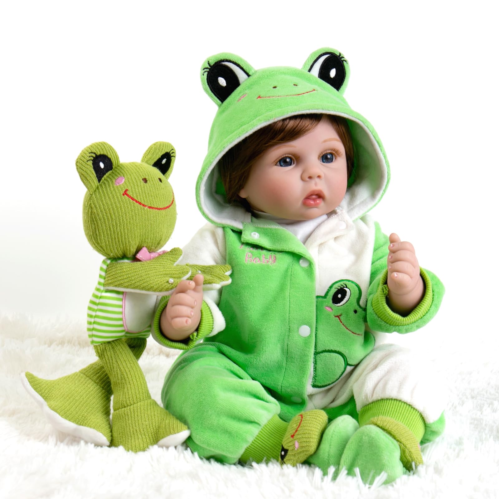 Aori Reborn Dolls Lifelike Newborn Baby Doll Realistic Weighted Toddler Real Life 22 Inch Jumping Frog Set Great Birthday Gift for Kids