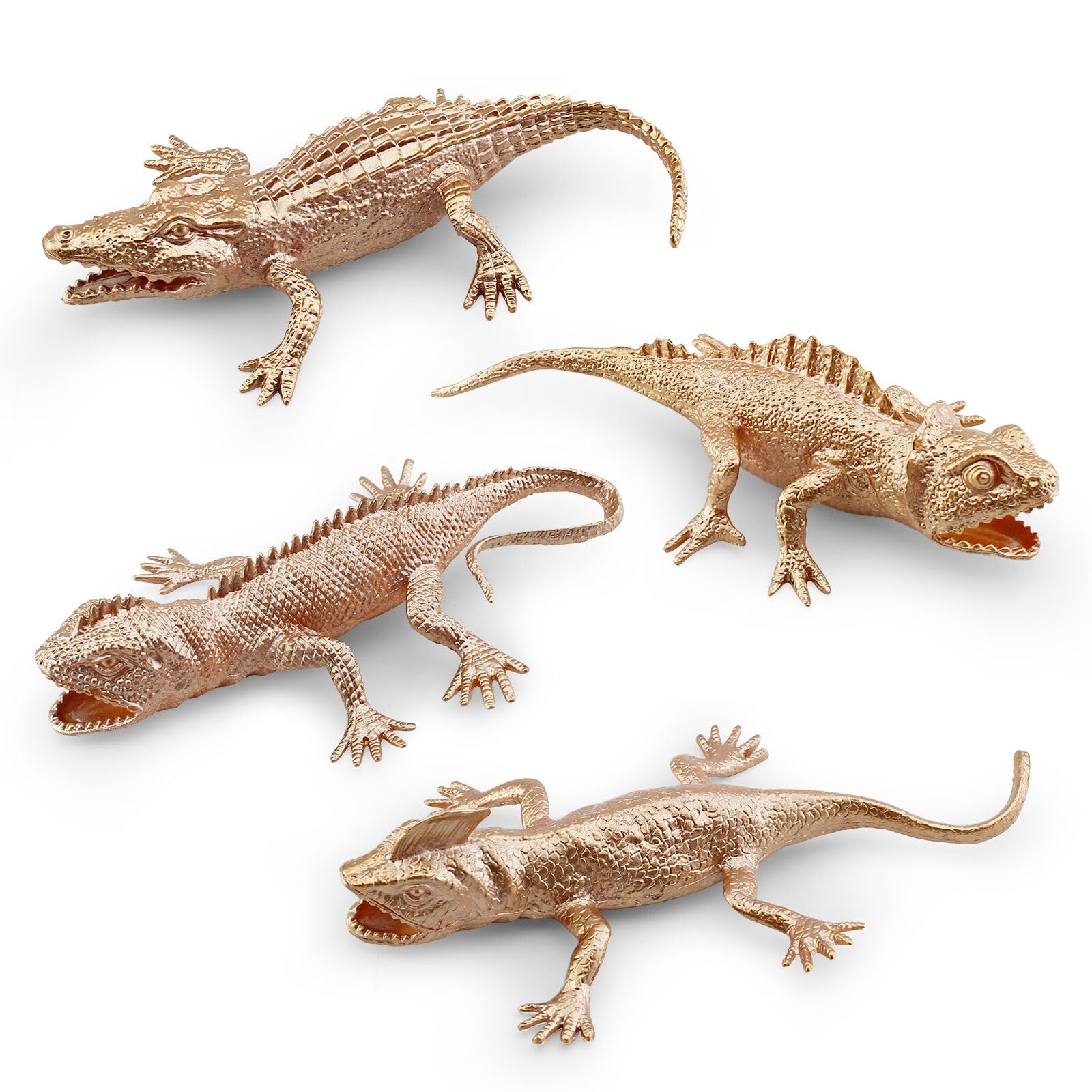 Mini Golden Crocodile Lizard Toy Set for Realistic 4PCS Gold Alligator Cupcake Decorations Chameleon Cake Decorations for Boys 4 Inch for Kids Toddlers Birthday Gift