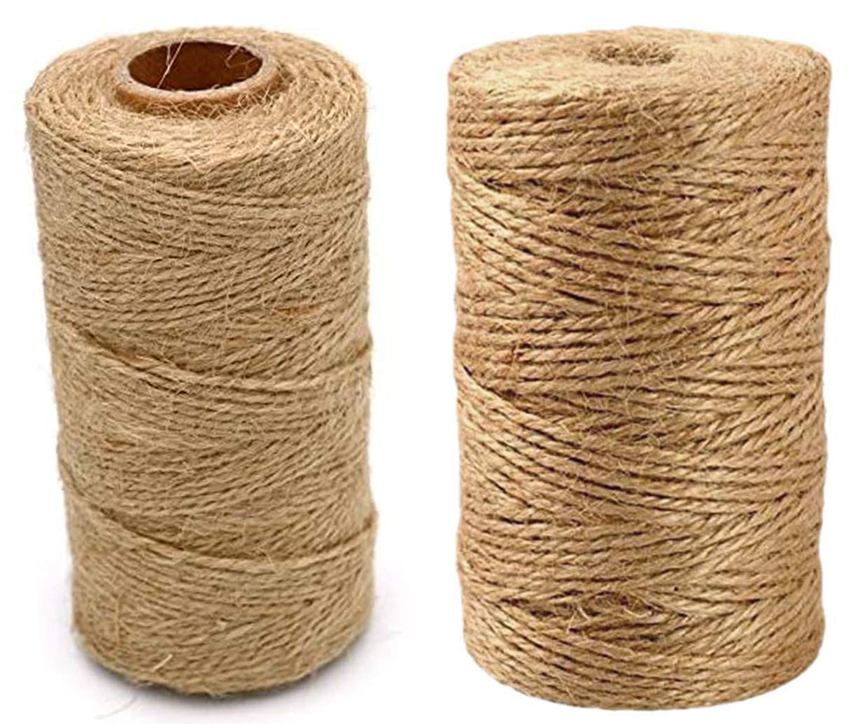 100M 2mm + 100M 3mm Rolls Natural Burlap Hessian Jute Twine Cord, DIY Hemp Rope String Rustic Wrap Gift Box Packing Wedding Decoration, Bundling Wrapping Floristry Arts Crafts Bakers Garden Roll