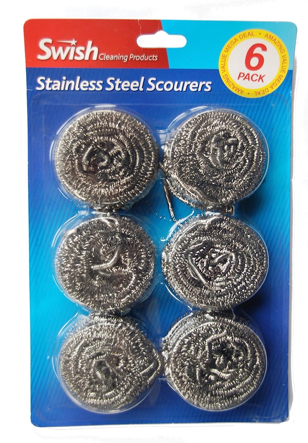 Pack of 6 stainless steel scourers