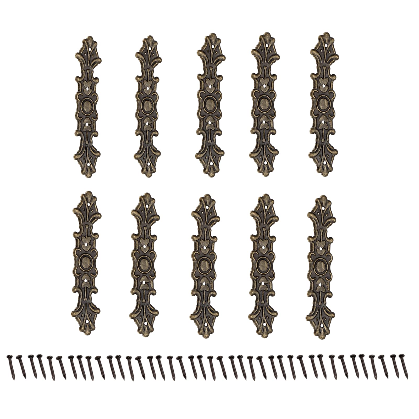 dophee 10Pcs Antique Bronze Decorative Corner Brackets Protectors, Flatback Metal Appliques Embellishments for Furniture Chest Case Wooden Box, 3.11"x0.79"