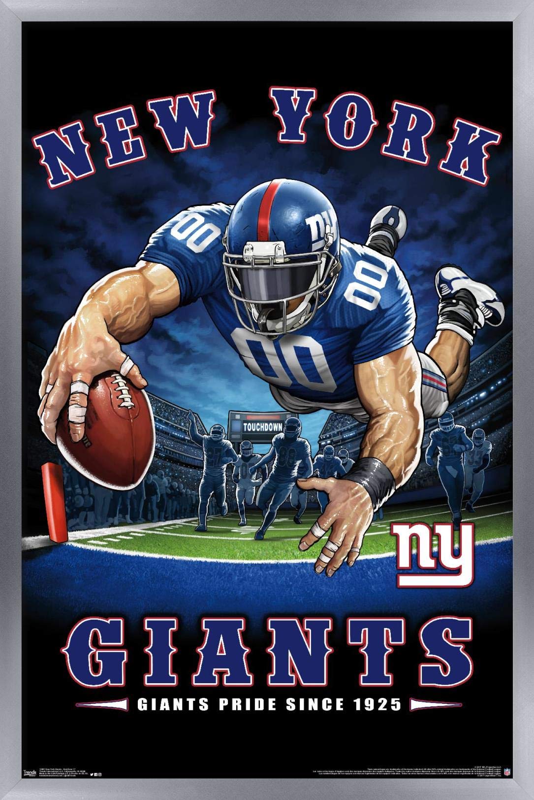 Trends International NFL New York Giants - End Zone 17 Wall Poster, 22.375" x 34", Silver Framed Version