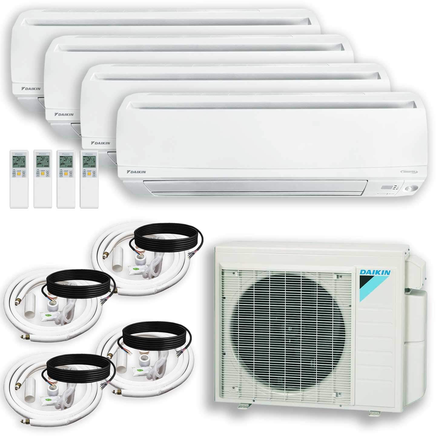 DAIKIN (4 Zone) 4MXS Air Conditioner Heat Pump + Maxwell 15 ft. Installation Kit + Wall Bracket (9000 + 9000 + 9000 + 18000 BTU)