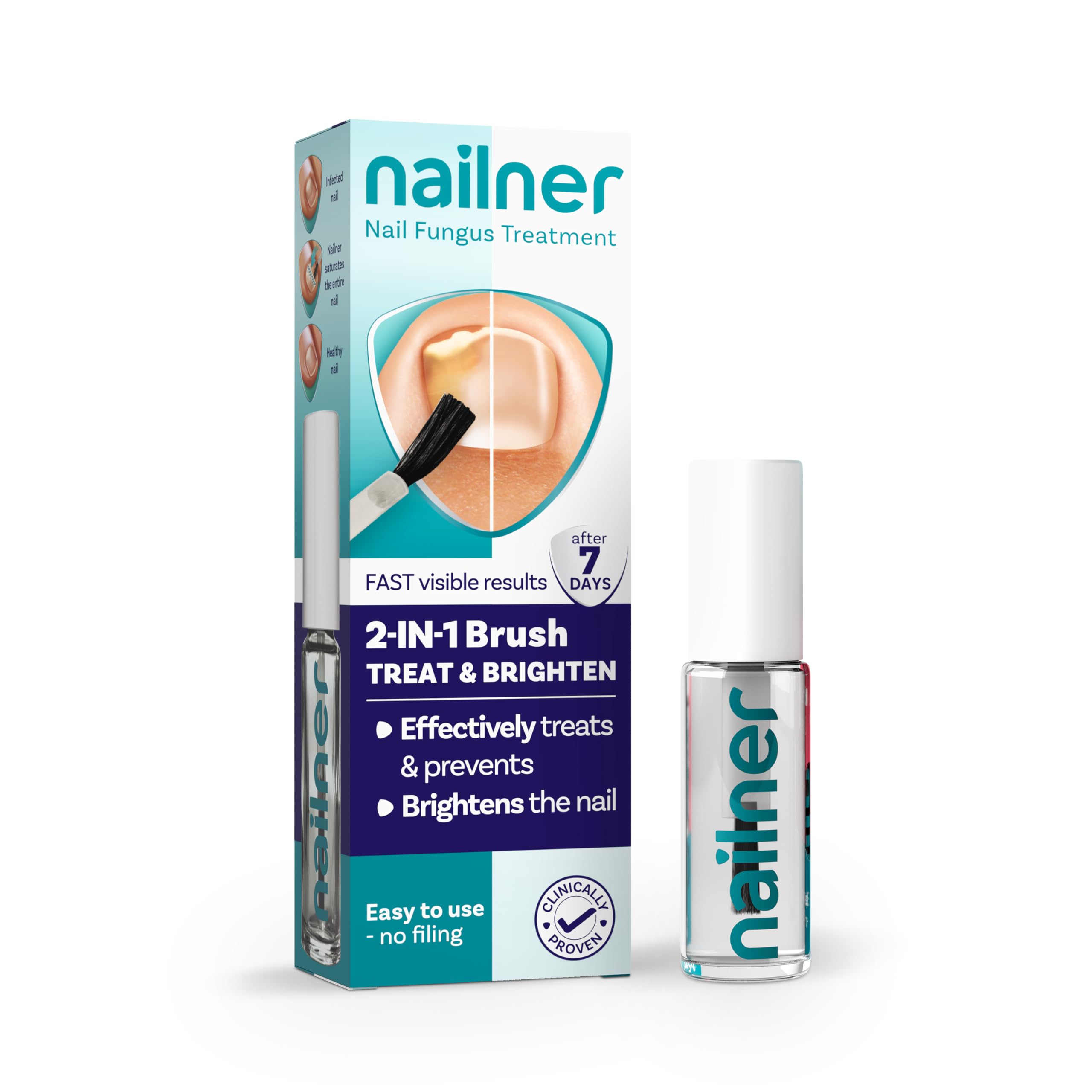 Nailner 2-in-1 Fungal Nail Treatment Brush for Healthy and Bright Looking Nails, 5 ml