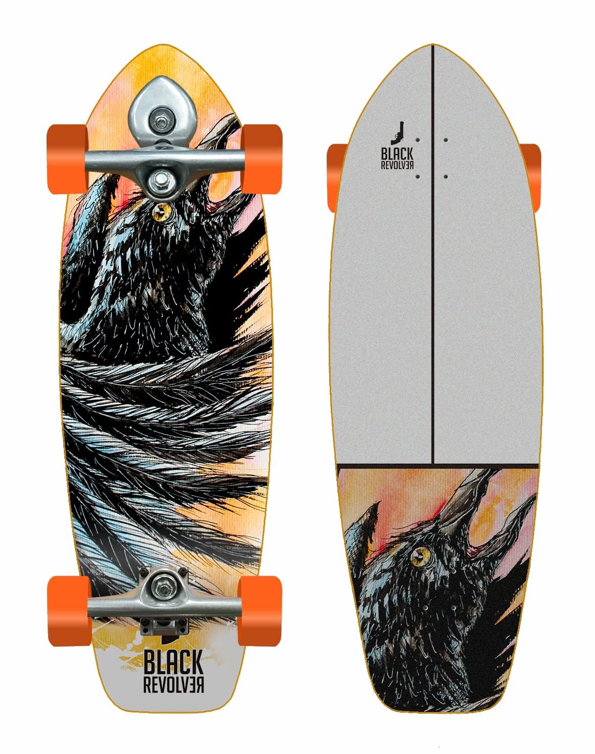 Black Revolver Surfskate Complete with Buri Surf Skate Trucks - Acril CRW 31