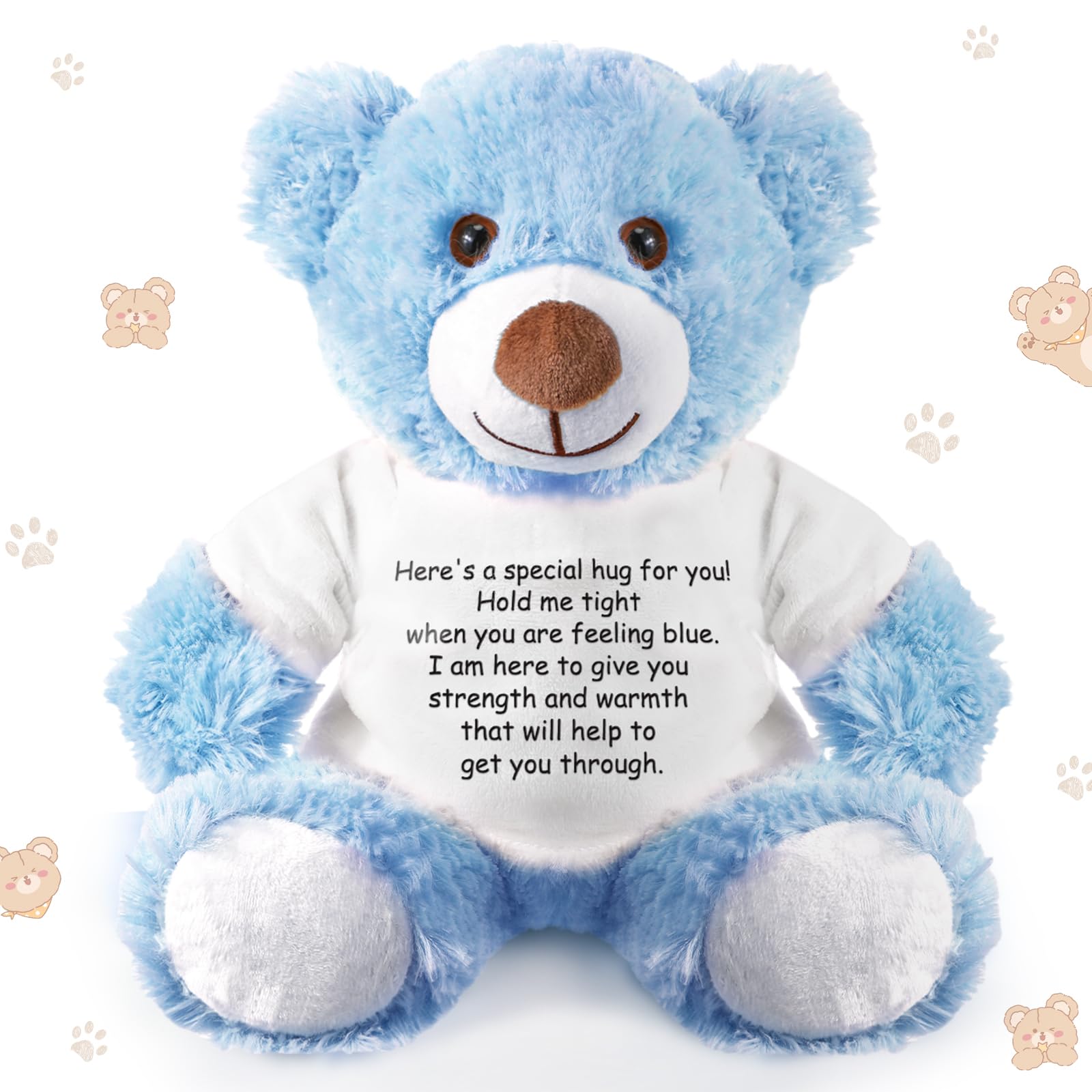 Lenwen A Bear Hug Gift Get Well Soon Bear Gift Plush Stuffed Animal Bear Hug Thinking of You Sympathy Gift for Women Kids Condolences Memorial Loved (Blue)