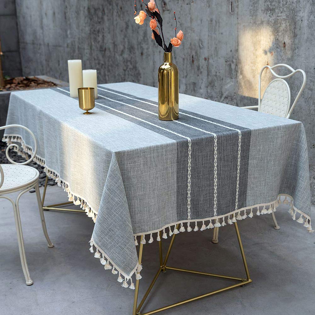 Deep Dream Tablecloth, Embroidered Table Cloth Cotton Linen Wrinkle Free Anti-Fading Tablecloths Washable Dust-Proof Table Cover for Kitchen Dinning Party Christmas, 55 x 55 Inch - New Gray