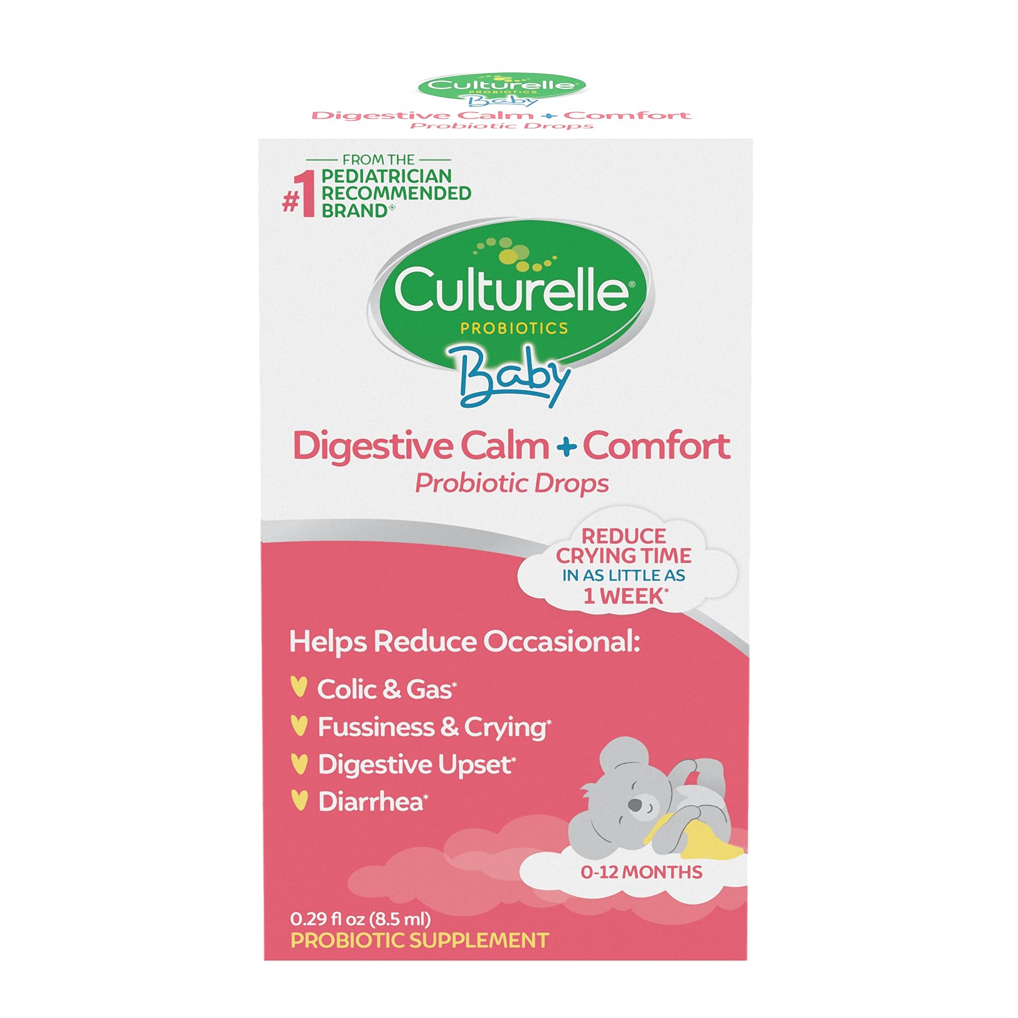 Culturelle Baby Digestive Calm & Comfort Probiotic (Age 0-12 Mos) 8.5Ml, Helps Periodic Colic, Gas, Fussiness, Crying & Digestive Upset In Infants & Newborns, Vegan Non-Gmo Gluten-Free, 1 Mos. Supply