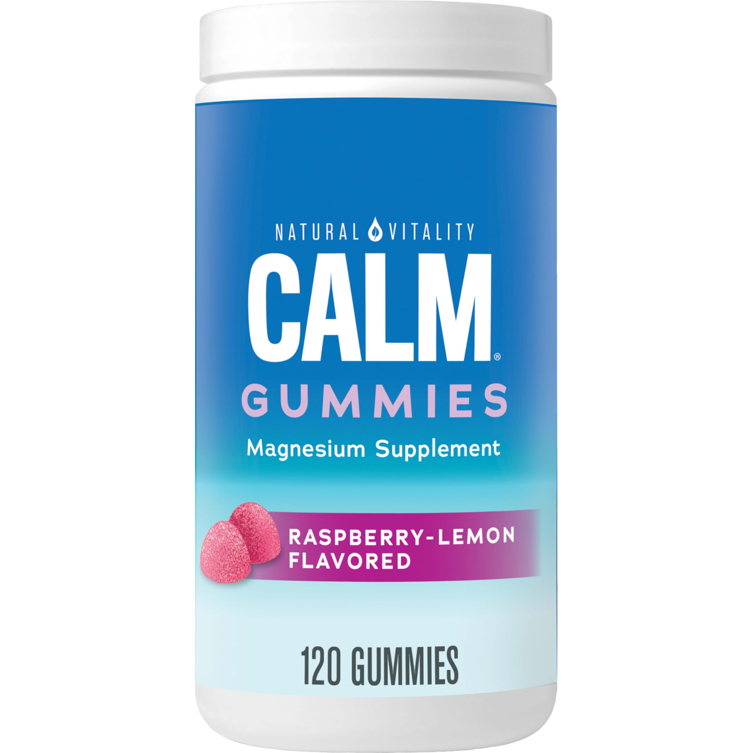 Natural Vitality CALM, Magnesium Citrate Supplement, Stress Relief Gummies, Supports a Healthy Response to Stress, Gluten Free, Vegan, Raspberry Lemon Flavored, 120 Gummies