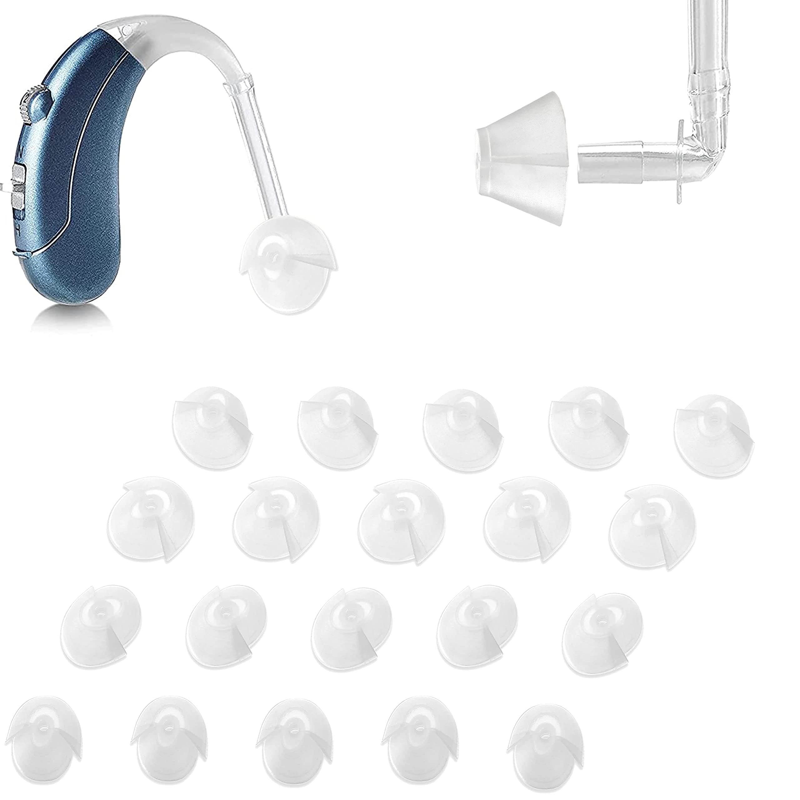 MEDca Hearing Aid Standard Receiver Tulip Domes Compatible with GN Resound Sure Fit - 20-Pcs Universal Invisible Tip Replacement Ear Domes for BTE PSAP Hearing Amplifiers and Open Fit Models, Clear