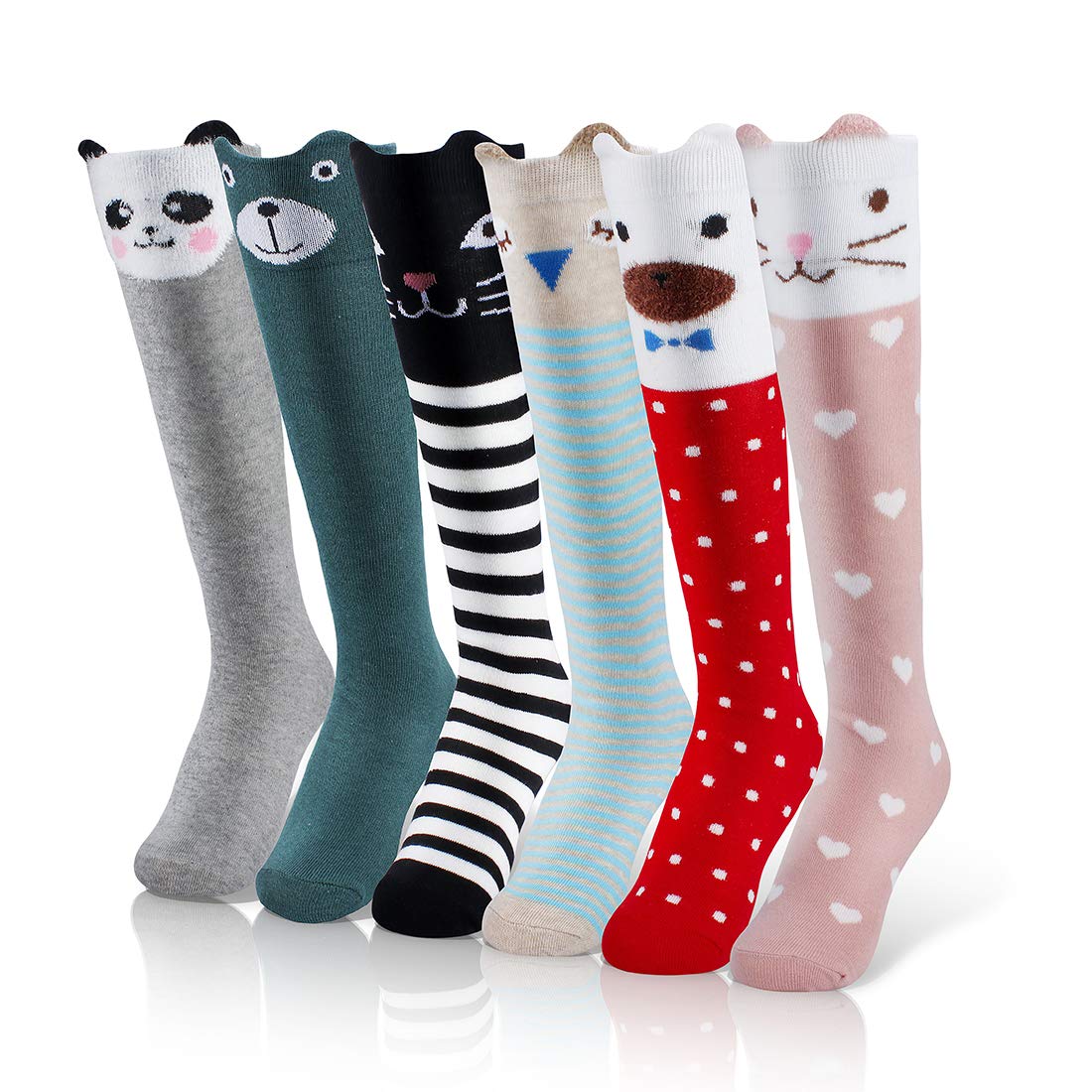 Menghao6 Pairs Kids Girls Socks Boys Cat Crew Casual Socks Stocking