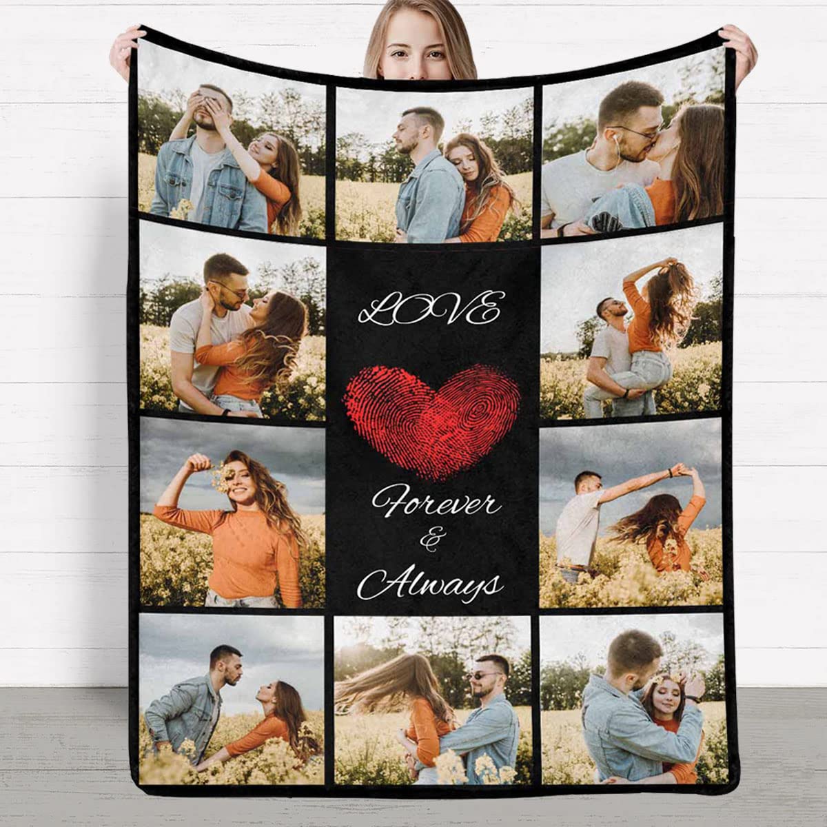 COLORSFORU Custom Blanket with Photos: Made in USA, Personalized Blanket Memorial Gift 10 Photos Collage Customized Blankets, Throw Blanket for Family Lover Birthday Wedding Christmas-5 Sizes