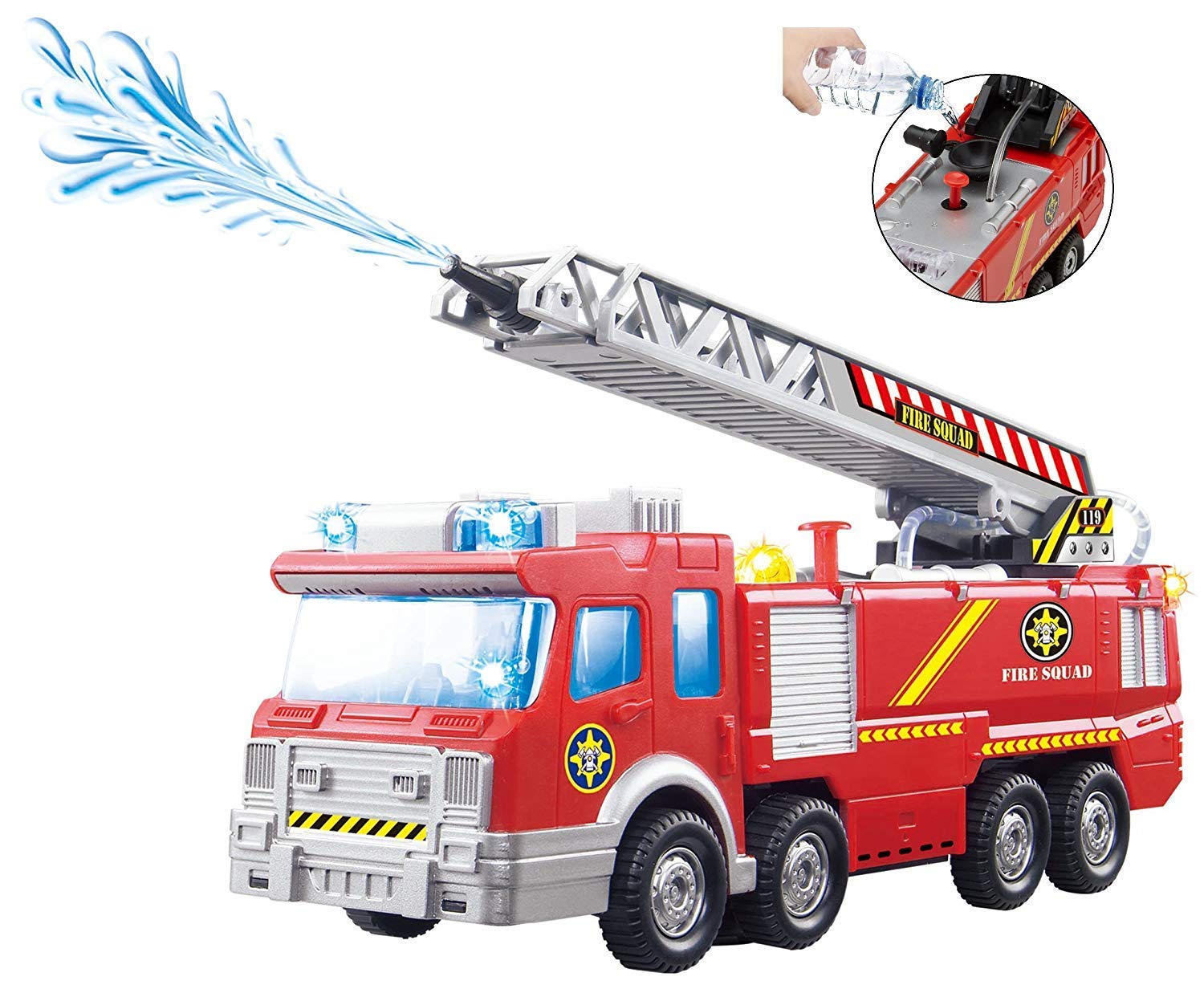 Top Race Fire Engine Truck Toy with Real Splashing Water Pump - Bump & Go Action - Kids Emergency Toy Vehicle for Ages 3,4,5,6 and up (Small)