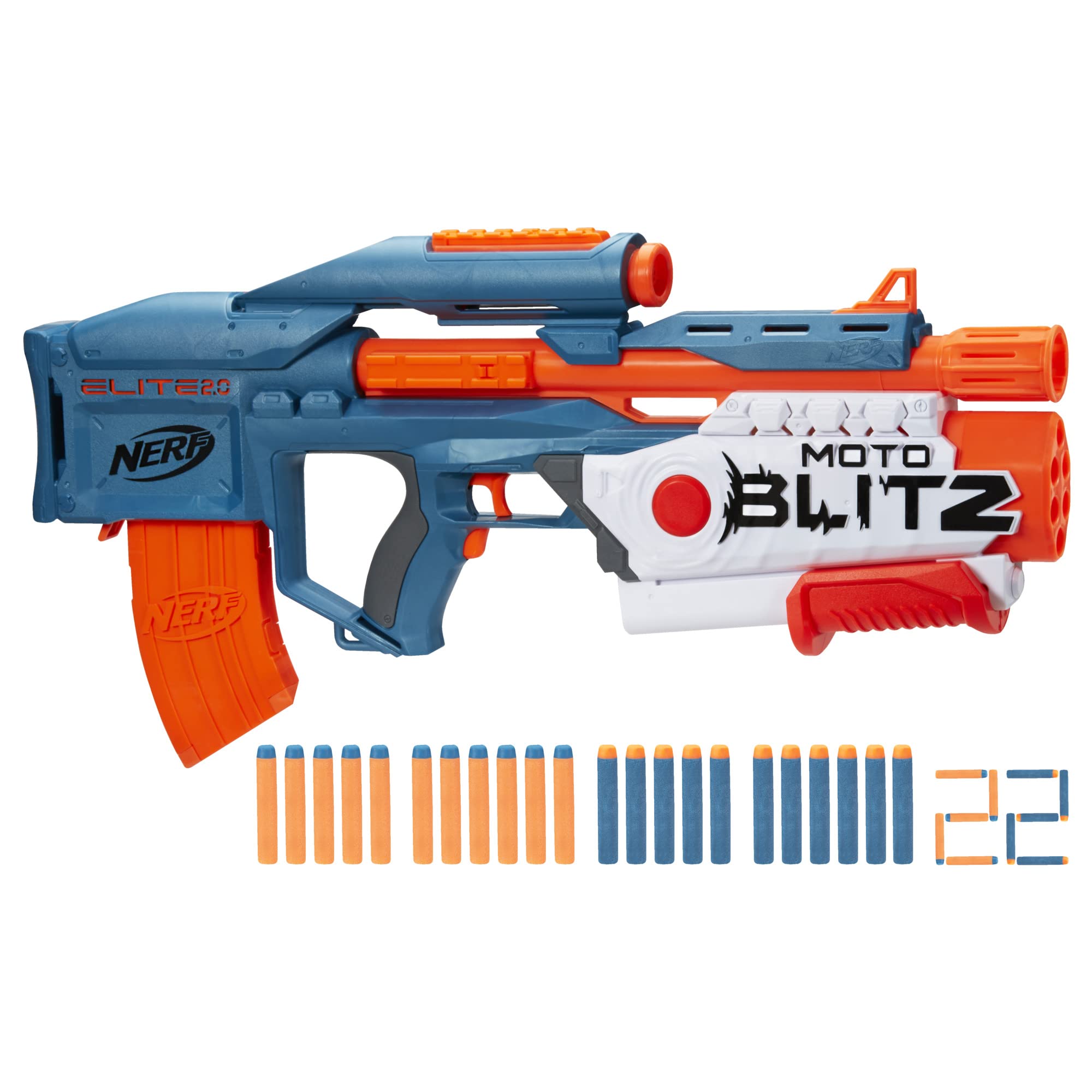 NerfElite 2.0 Motoblitz Blaster with Scope, Motorized 10-Dart Blasting, Airblitz 6 Darts, Outdoor Toys for 8 Year Old Boys & Girls