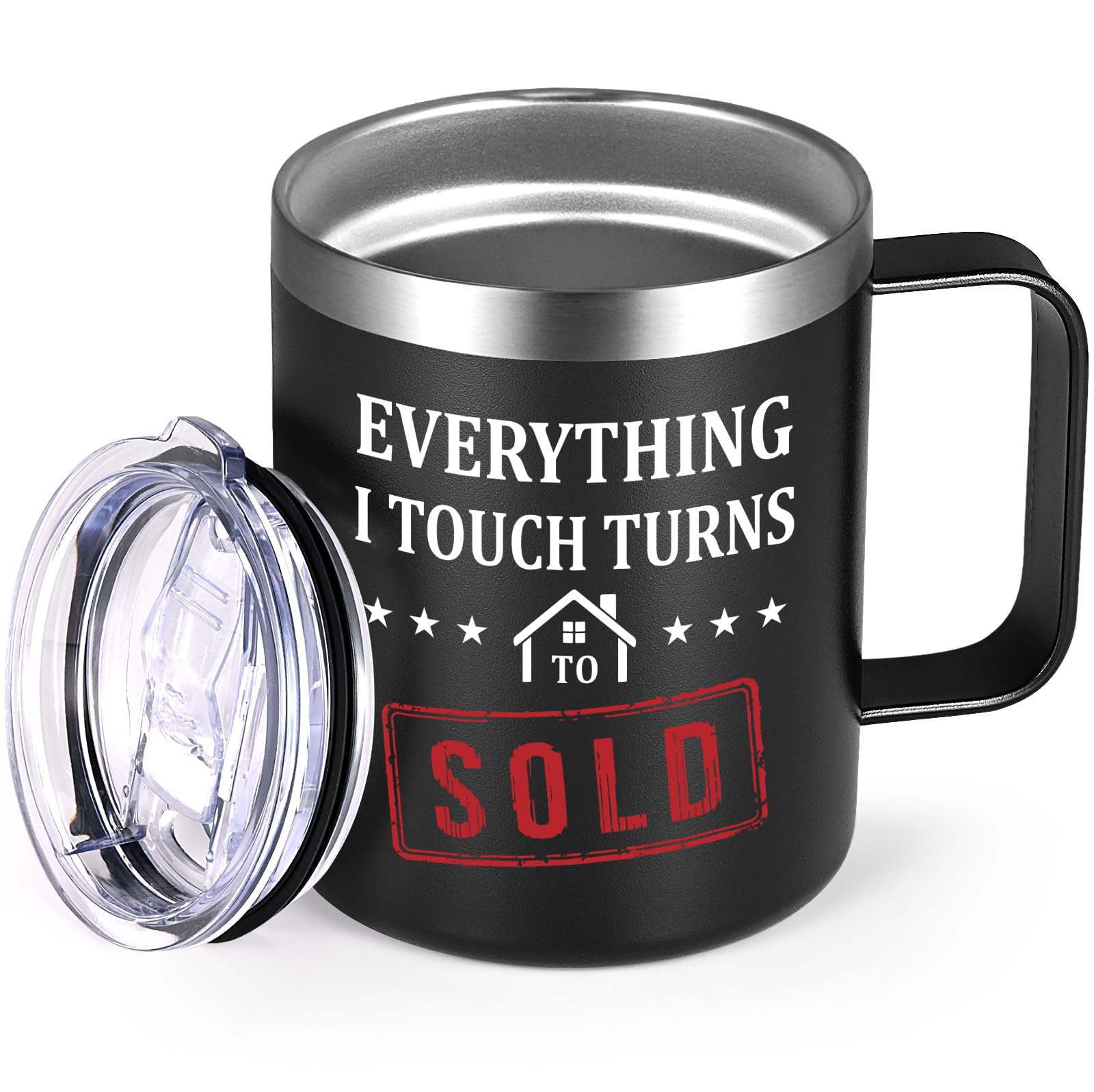 GINGPROUS Realtor Real Estate Agent Gifts, Everything I Touch Turns to Sold Coffee Mug, Gift for Realtor, Real Eatate Agent, Coworker, Boss, Office, Stainless Steel Insulated Travel Mug, 12oz, Black