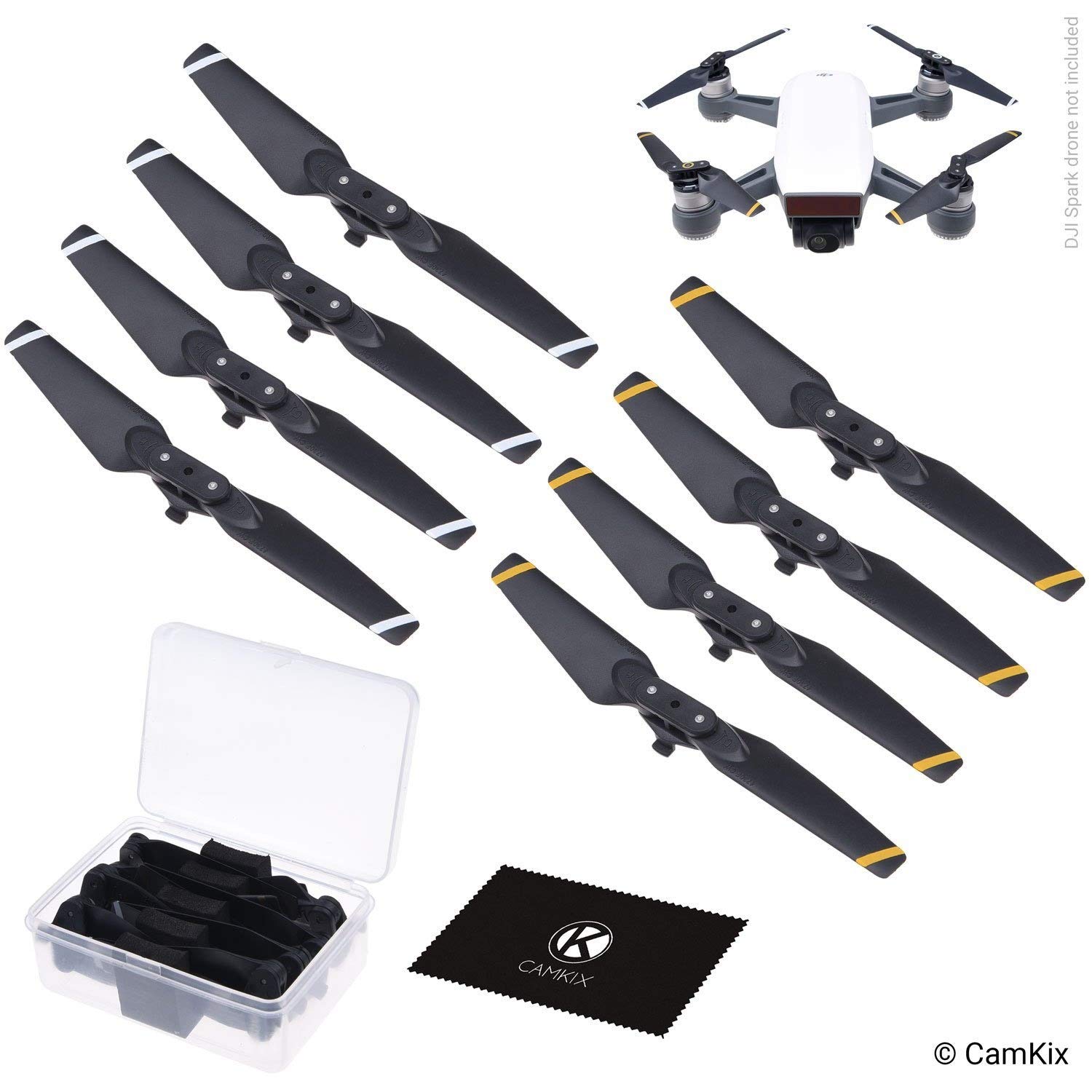 CamKix Propellers Replacement for DJI Spark - 2 Sets (8 Blades) - With Convenient Storage Box - Quick Release Foldable Wings - Flight Tested Design - Essential Accessory For Your DJI Spark Drone