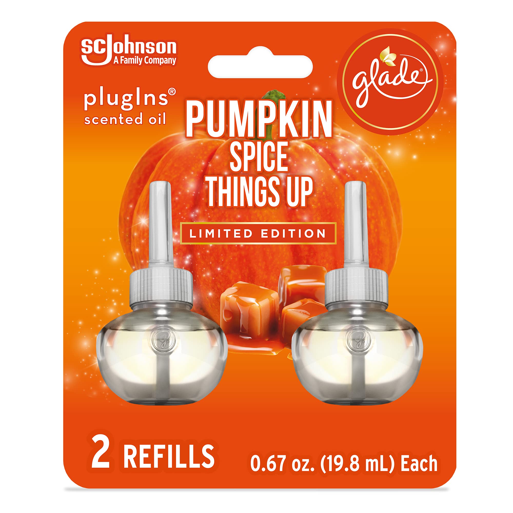 GladePlugIns Refills Air Freshener, Scented and Essential Oils for Home and Bathroom, Pumpkin Spice Things Up, 1.34 Fl Oz, 2 Count