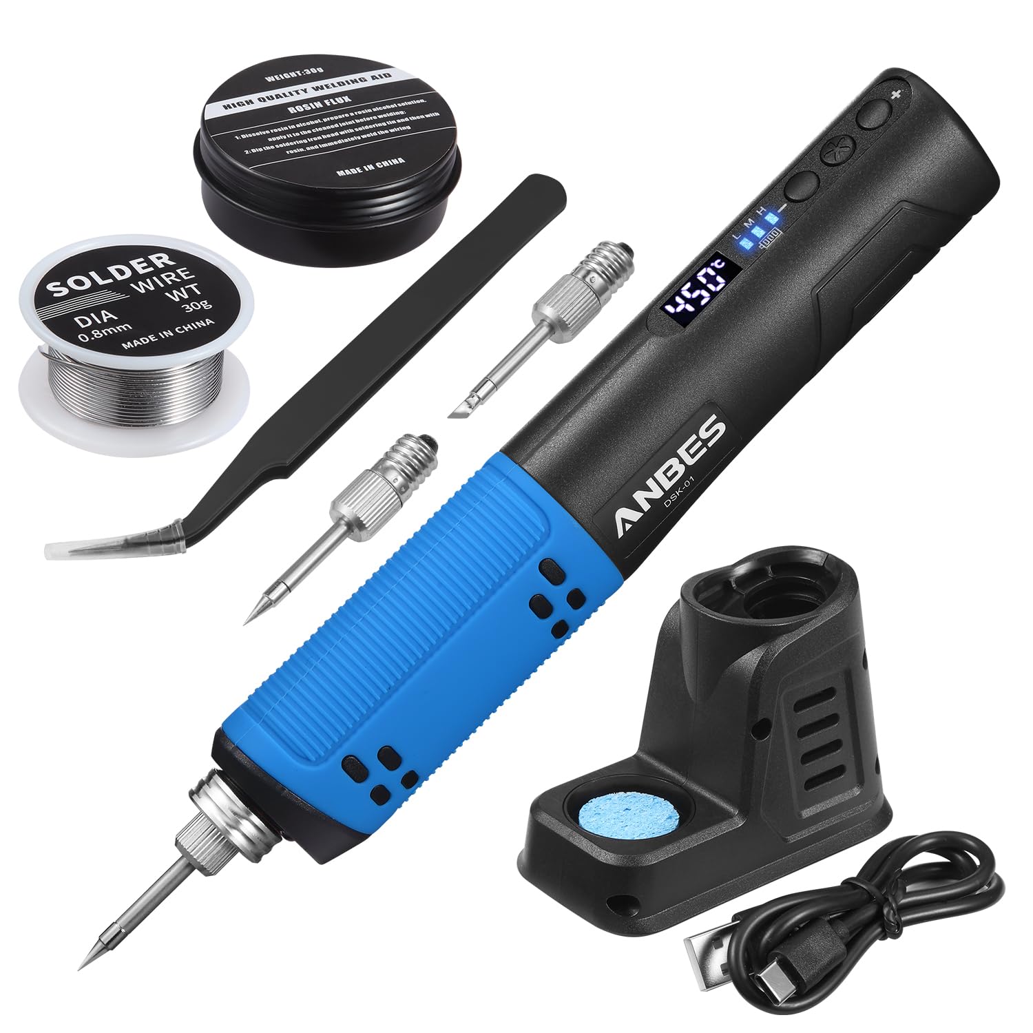 Cordless Soldering Iron Kit - 5V 8W USB Rechargeable Solder Iron Pen with Digital Display & LED Spotlight, Adjustable Temperature, Auto-Sleep Mode, Portable Soldering Tools for Electronics