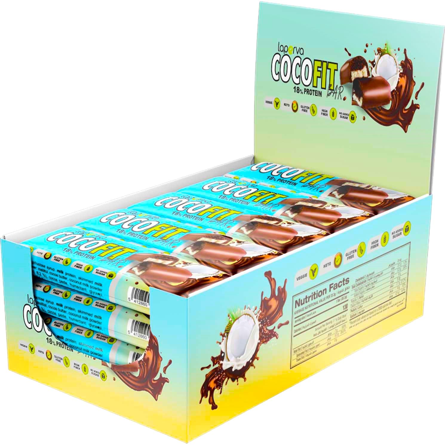 Laperva Protein Bar | Coco Fit Bar - High Protein, Nutritious Snacks to Support Energy, Low Sugar, Vegetarian, Keto Friendly (BOX 18 PCS, Chocolate Coconut)