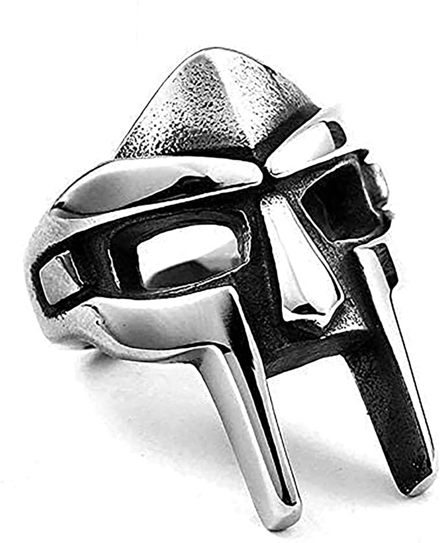 KASTWAVE 1/2 Pcs Doom Mask Ring - Size 7-14, Egyptian Pharaoh Ring, Viking Men's Rings, Vintage Biker Ring, Punk Gladiator Style Stainless Steel Ring Silver Male Ring Jewelry Accessory (1pcs, 10#)